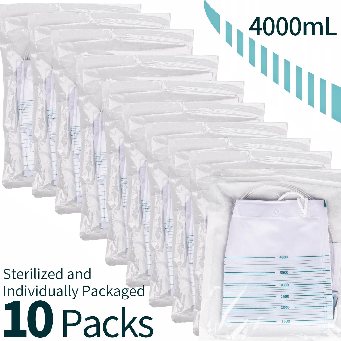 10 Packs 4000mL Urinary Drainage Bags,Overnight Drain Bags with Anti-Reflux, Extra Large Volume Urine Bag, Urinal Collector Urinary Bags