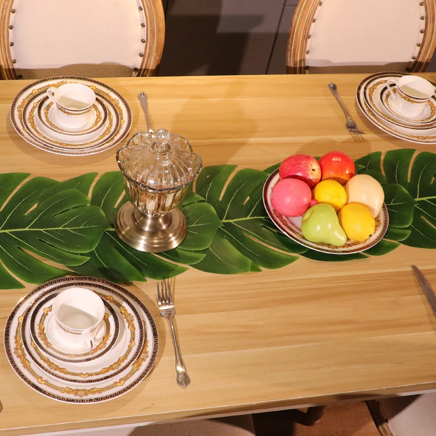 12 Pcs Artificial Palm Leaves Table Runners 72 Inch Long Tropical Palm Leaves Table Runner Faux Leaf Cloth for Wedding Hawaiian Luau Theme Party Supply Summer Decoration