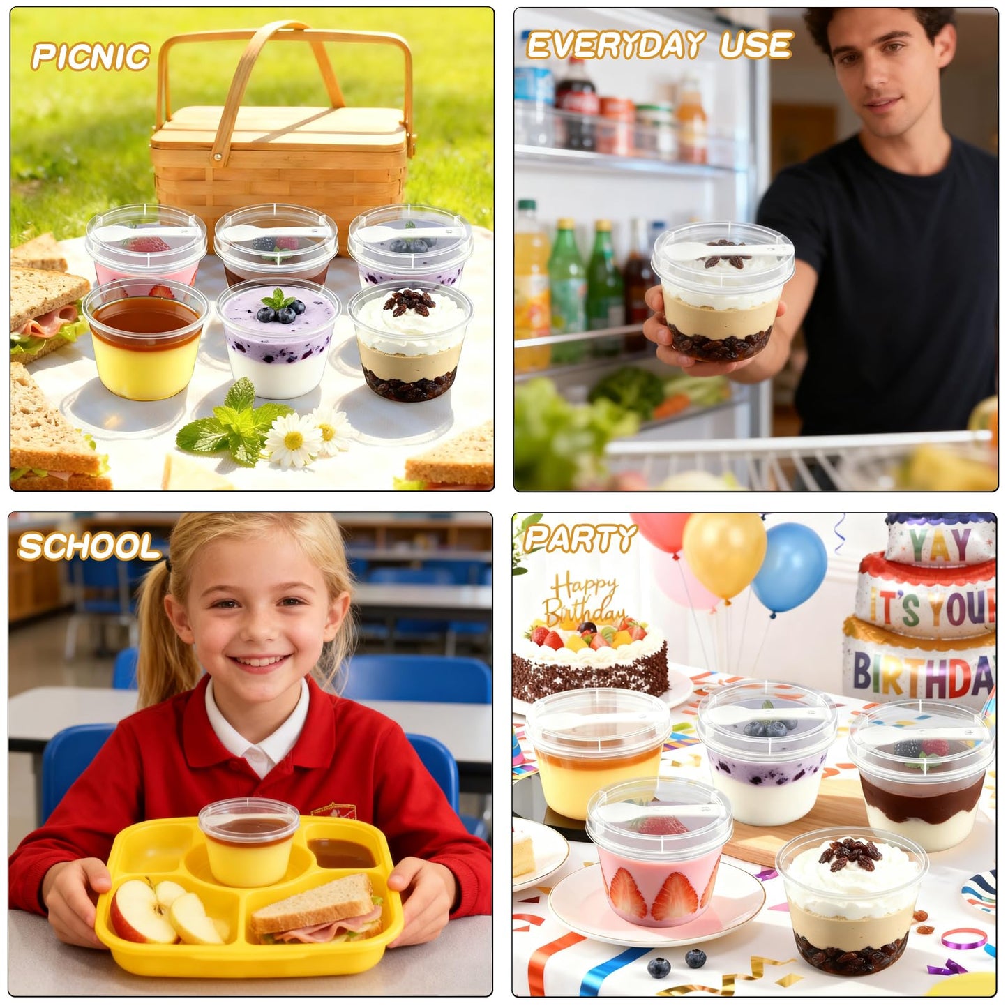 Nefocar 100 Pack 8oz Plastic Dessert Cups with Lids and Spoons, Clear Yogurt Parfait/Appetizer Cup with Lids for Party, Mini Round Dessert Cups with Spoons for Pudding/Jello/Milkshake/Fruit/Ice Cream