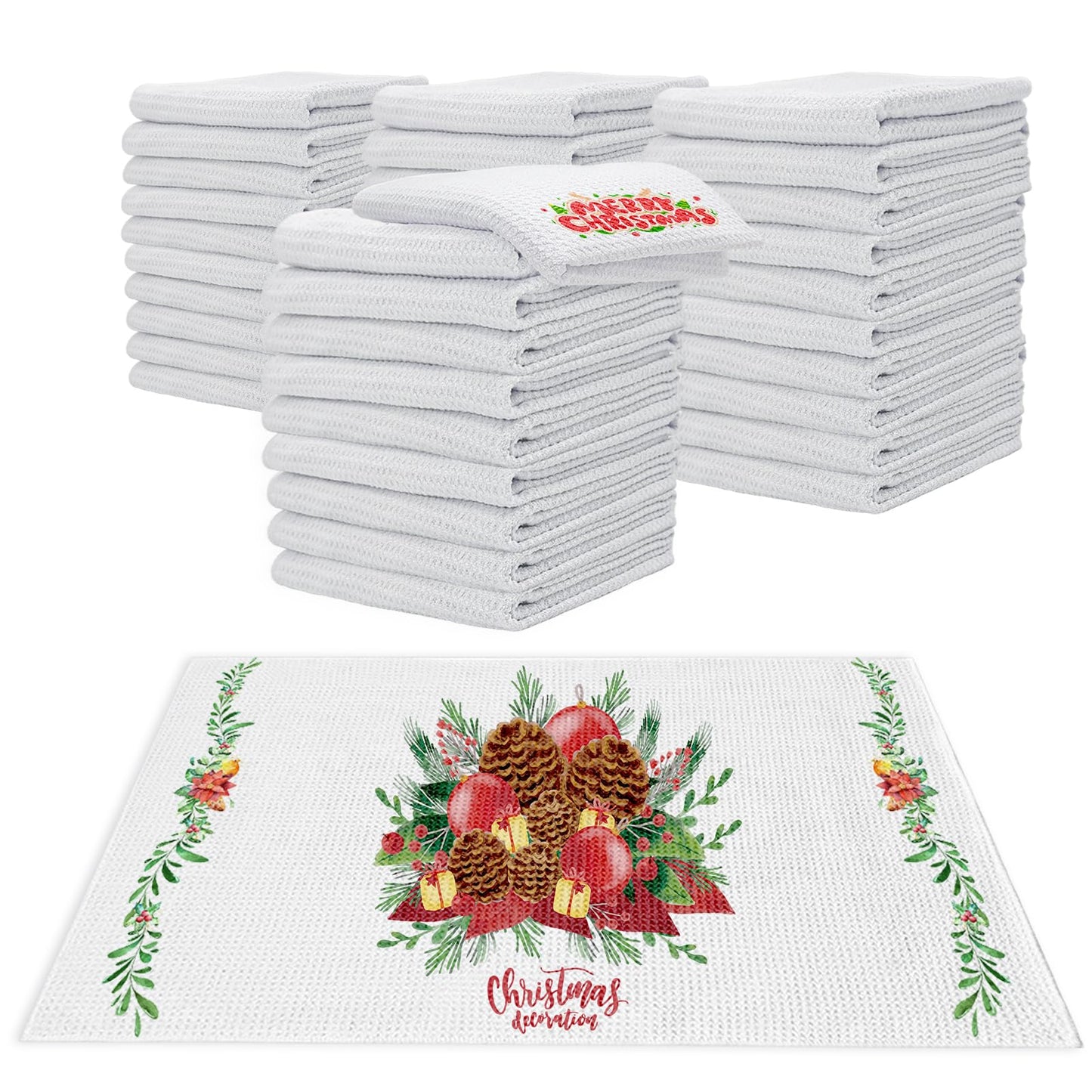 YOUKE OLA 40 Pack Sublimation White Towels Waffle Weave Kitchen Towels Blanks Microfiber Dish Drying Towel for Heat Transfer 16x24 Inch