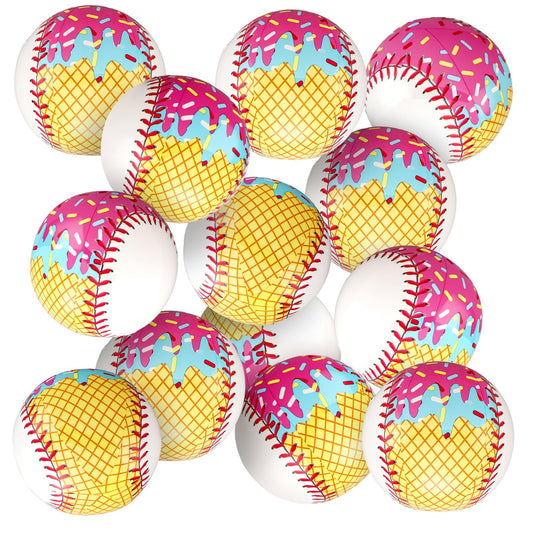 Civaner 12 Pcs Ice Cream Drip Baseball Themed Beach Ball 7.87" Bulk Summer Pool and Beach Game Gifts for Summer Ice Cream Baseball Party