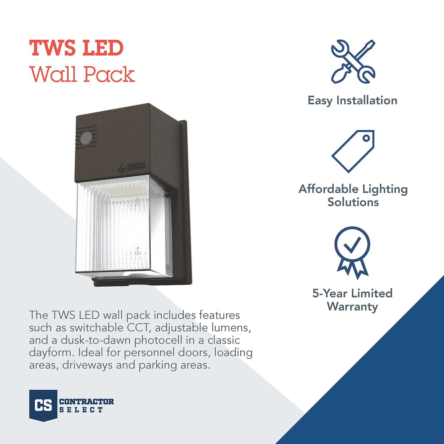 Lithonia Lighting 7" LED Wall Pack Light, Outdoor LED Wall Light, Adjustable Lumens, Switchable Color Temperature, Switchable Photocell Sensor, MVolt, Dark Bronze (TWS LED ALO SWW2 MVOLT PE DDB M2)