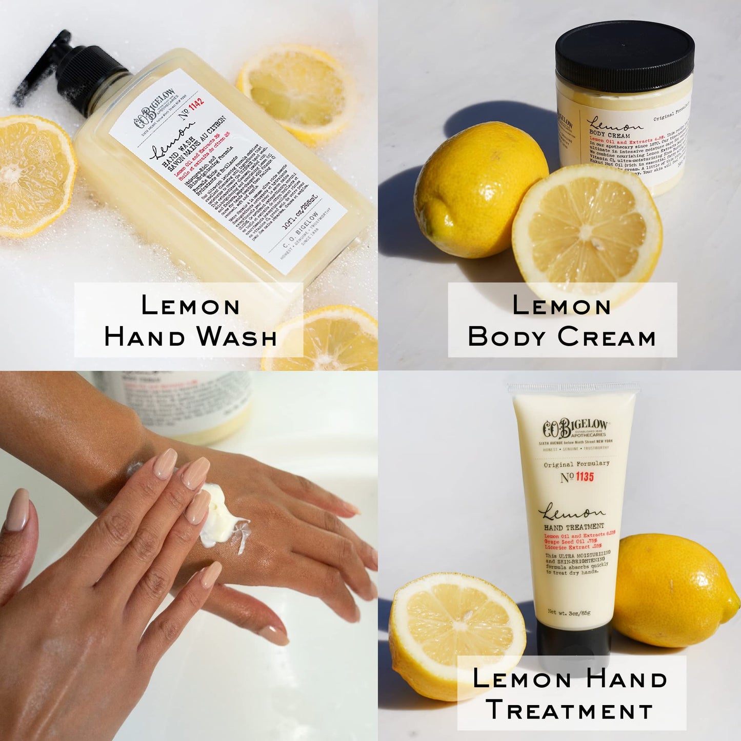 C.O. Bigelow Apothecary Trio, Lemon Hand and Body Care Gift Set of Three (3), Lemon Soap 10fl oz., Body Cream 8 oz., and Hand Treatment, 3oz., Gift Box of Moisturizing Skin Care