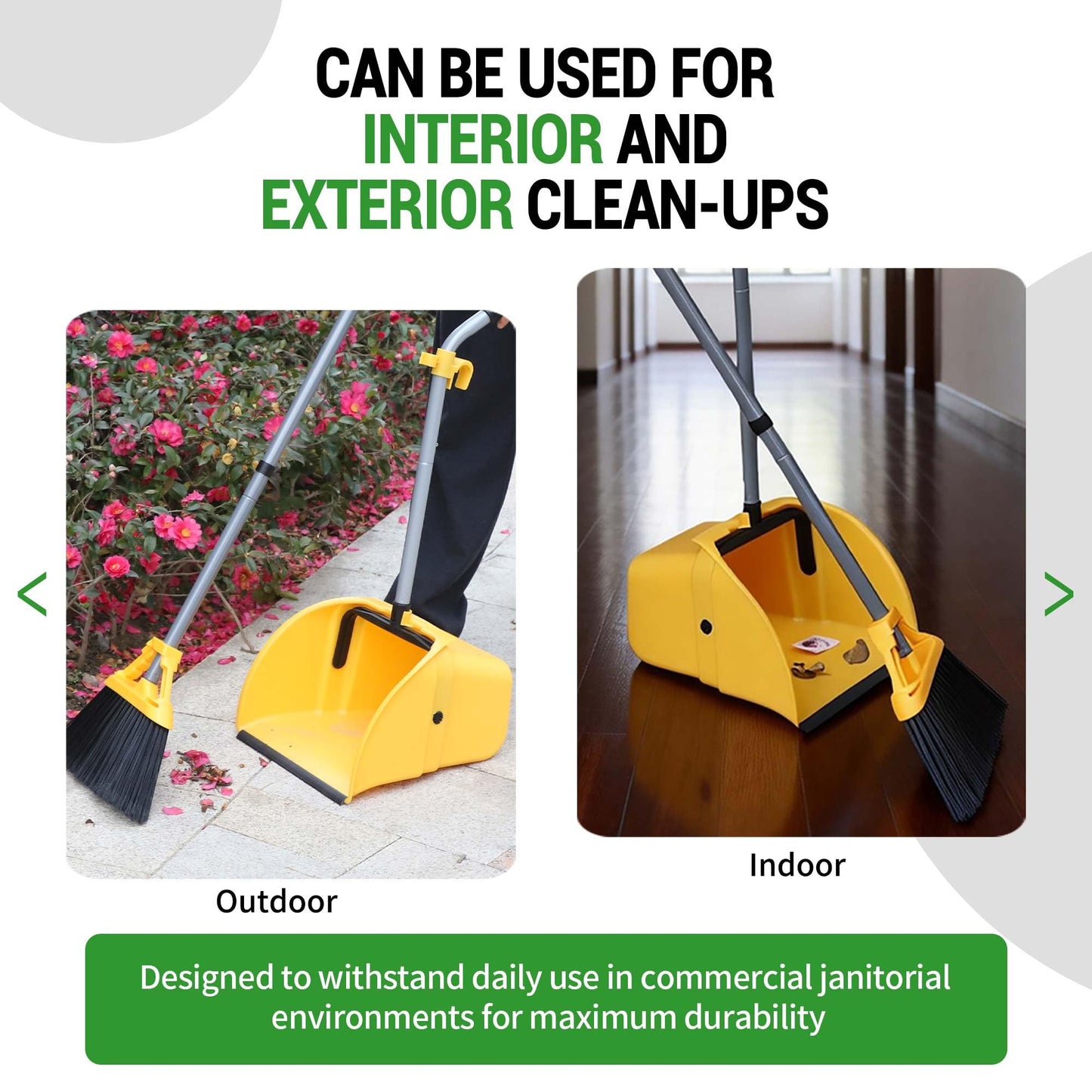 Commercial Broom and Dustpan Set Debris Dustpan with Handle,Jumbo Debris Pan, Trash Collection for Industrial/Professional Cleaning,2Sets, Yellow,Extra-Large Size