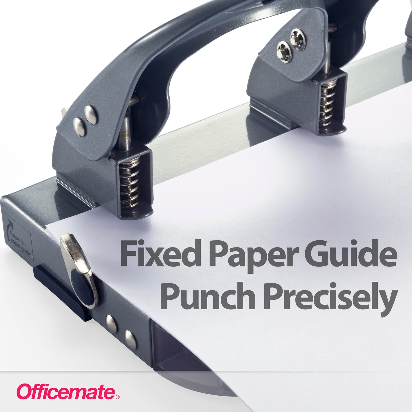 Officemate Deluxe 3-Hole Punch, Heavy Duty, with Chip Drawer, 45 Sheet Capacity (90100), Silver/Navy