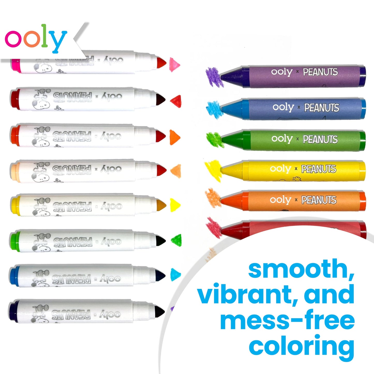Ooly X Peanuts 60 PC Coloring Activity & Sticker Book in a Travel Box, 8 Washable Markers, 8 Jumbo Crayons, 40 Drawing Sheets & More