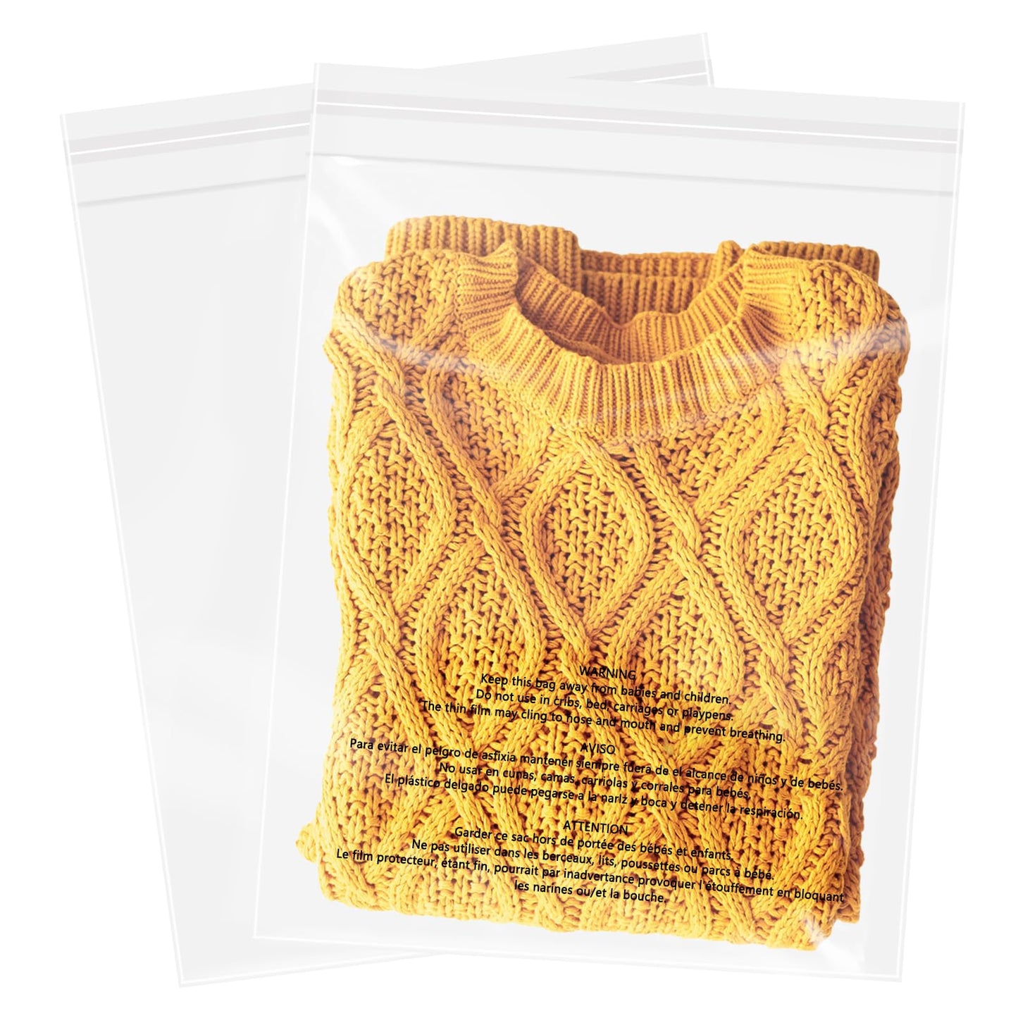 WEPOLY - 11" x 14" (1000 Count) Self Seal Clear Poly Bags with Suffocation Warning for Packaging, Shipping, Clothing, Shirts & FBA - Resealable Adhesive