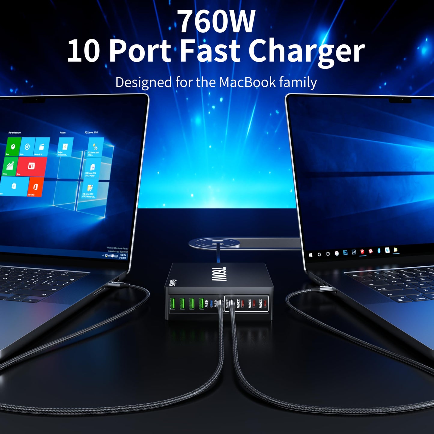 760W USB C Charger Block, 10 Port Fast Charging Station Hub PD 100W MacBook Charger Compatible with iPhone 17 Pro Max/Air/16 SE/15/MacBook Pro/Air/All iPad Max/Samsung Galaxy Note S25/Z Fold