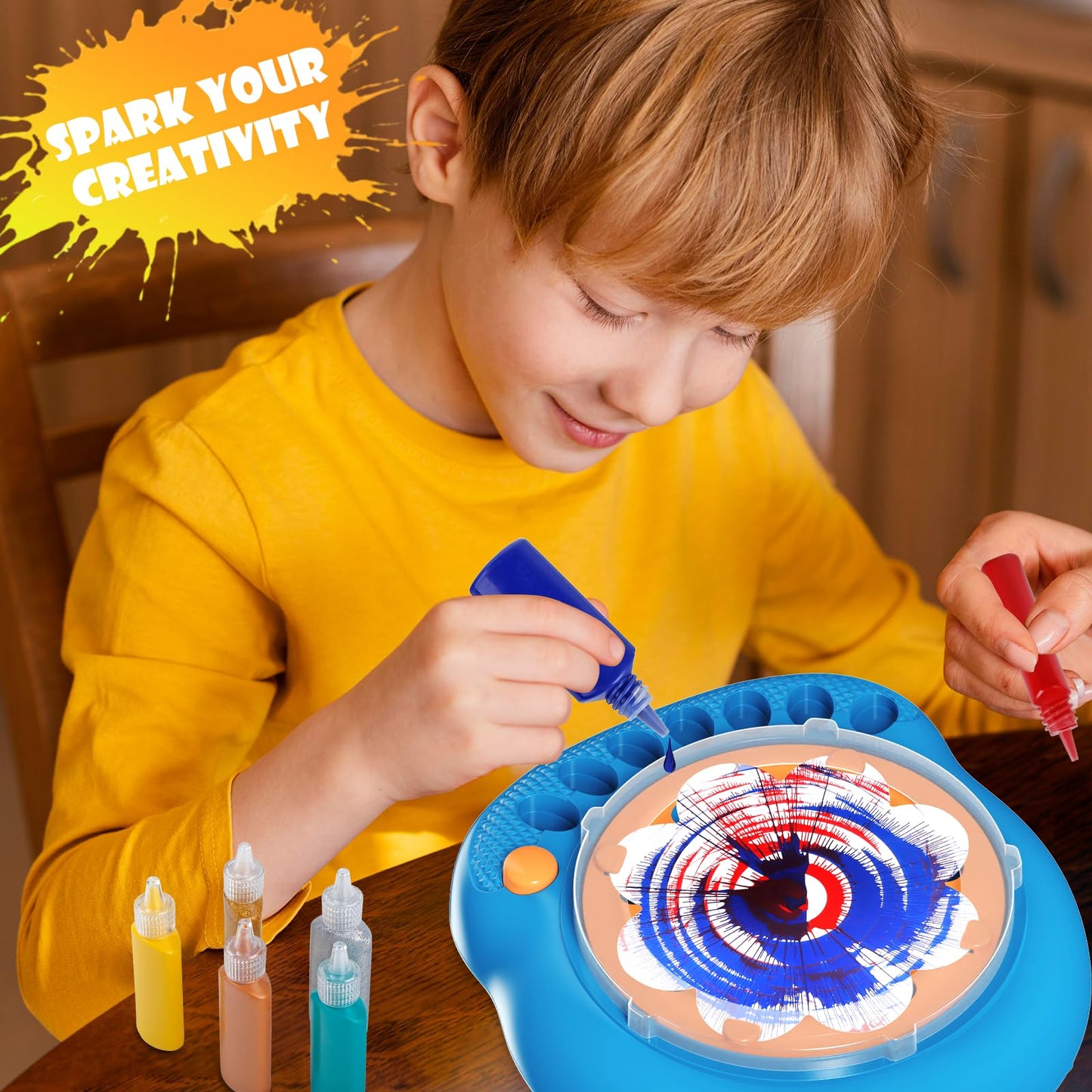 Paint Spin Art Machine Kit for Kids, Arts & Crafts Painting Spinner Toys Kits Sets for Boys & Girls Ages 6 7 8 9 Year Old (Blue)