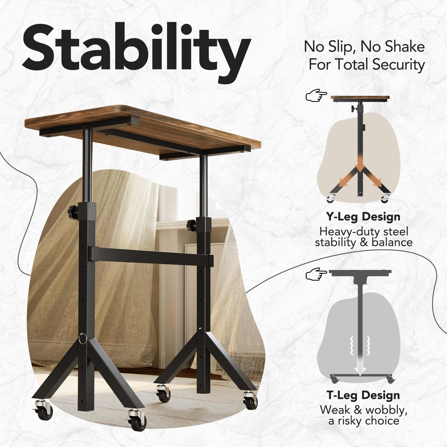HUANUO 32'' Small Standing Desk Adjustable Heigh, Mobile Stand Up Desk with Wheels, Portable Rolling Desks for Walking Pad and Treadmill, Computer Laptop Desks for Home Office Space,Walnut