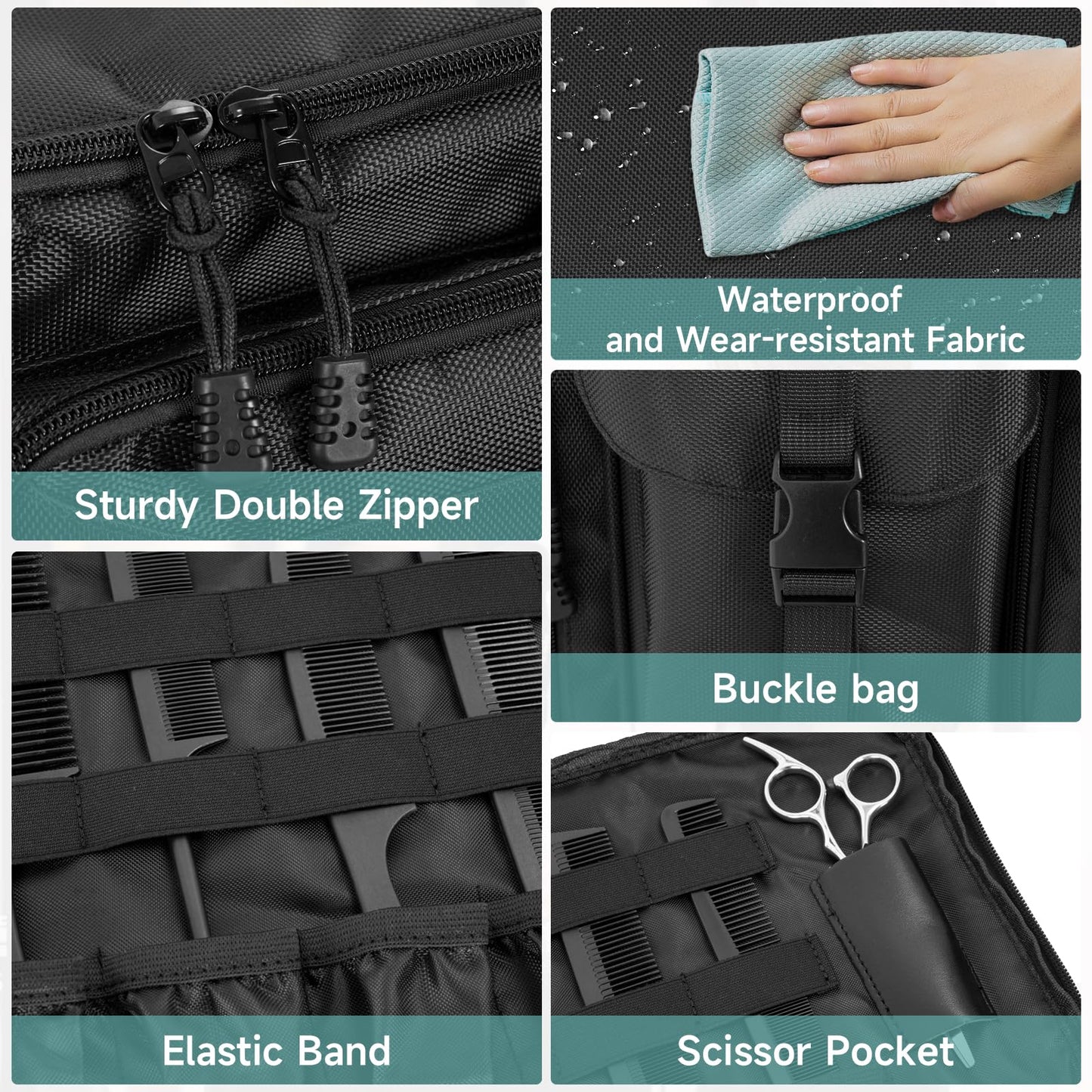 LASUK Barber Hairdressing Bag Supplies Bag with Adjustable Dividers, Barber Tools Storage Bag Hair Clipper Case Organizer for Scissors Clippers Trimmers & Haircut Kits, Barber Travel Case