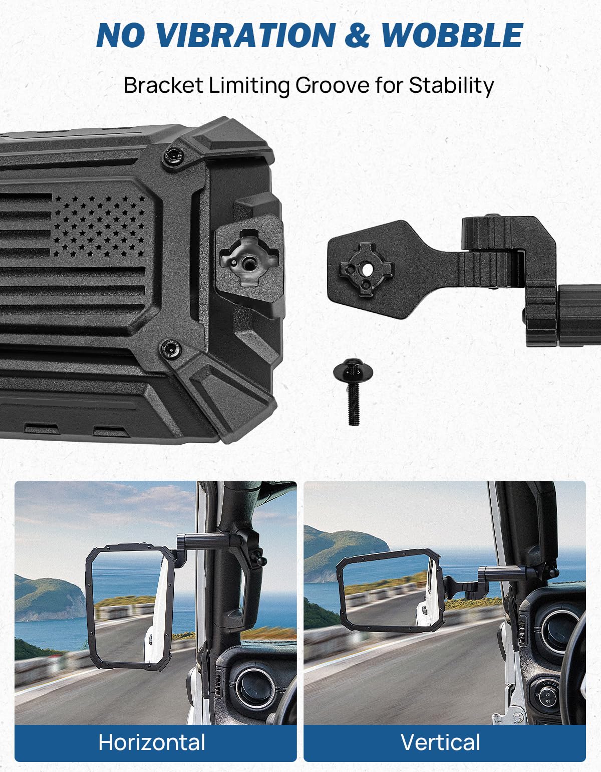 JOYTUTUS Mirrors Doors Off for 2018-2023 Wrangler JL/JLU & Gladiator JT (NOT FIT 2024 2025 Wrangler & Gladiator JT), Adjustable Anti-Vibration Design with Universal Ball Adapter for Phone Mounts