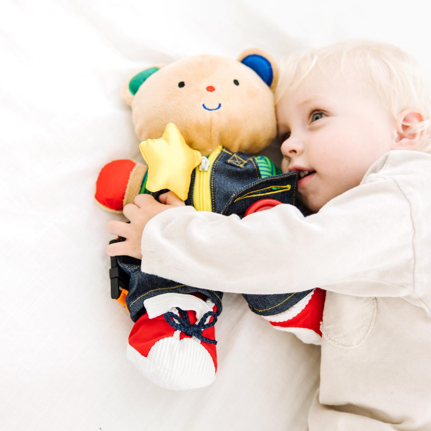 Melissa & Doug K's Kids - Teddy Wear Stuffed Bear Educational ToyPlush Bear Zipper and Button Learning Toy for Toddlers