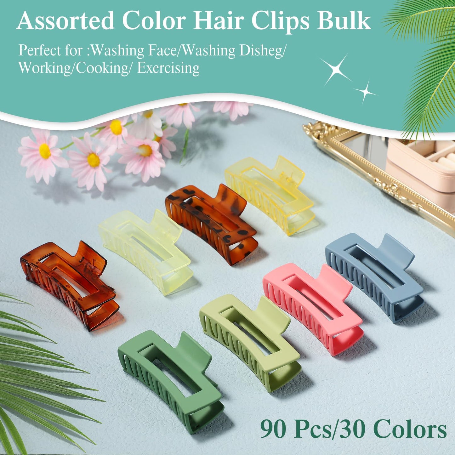 XunYee 60 Pcs Hair Clips Bulk Hair Claw Clips for Women Girls 4.1 Inch Large Rectangle Non-slip Square Strong Hold Jaw