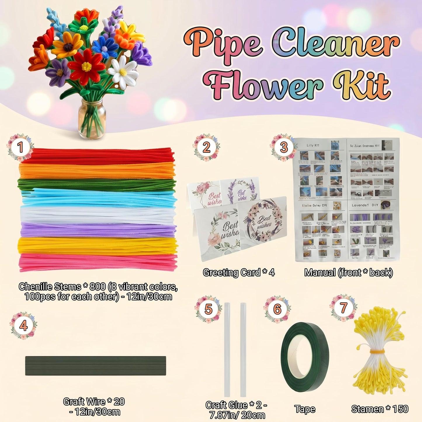 HYWEIQING 800PCS Pipe Cleaners Flower Kit