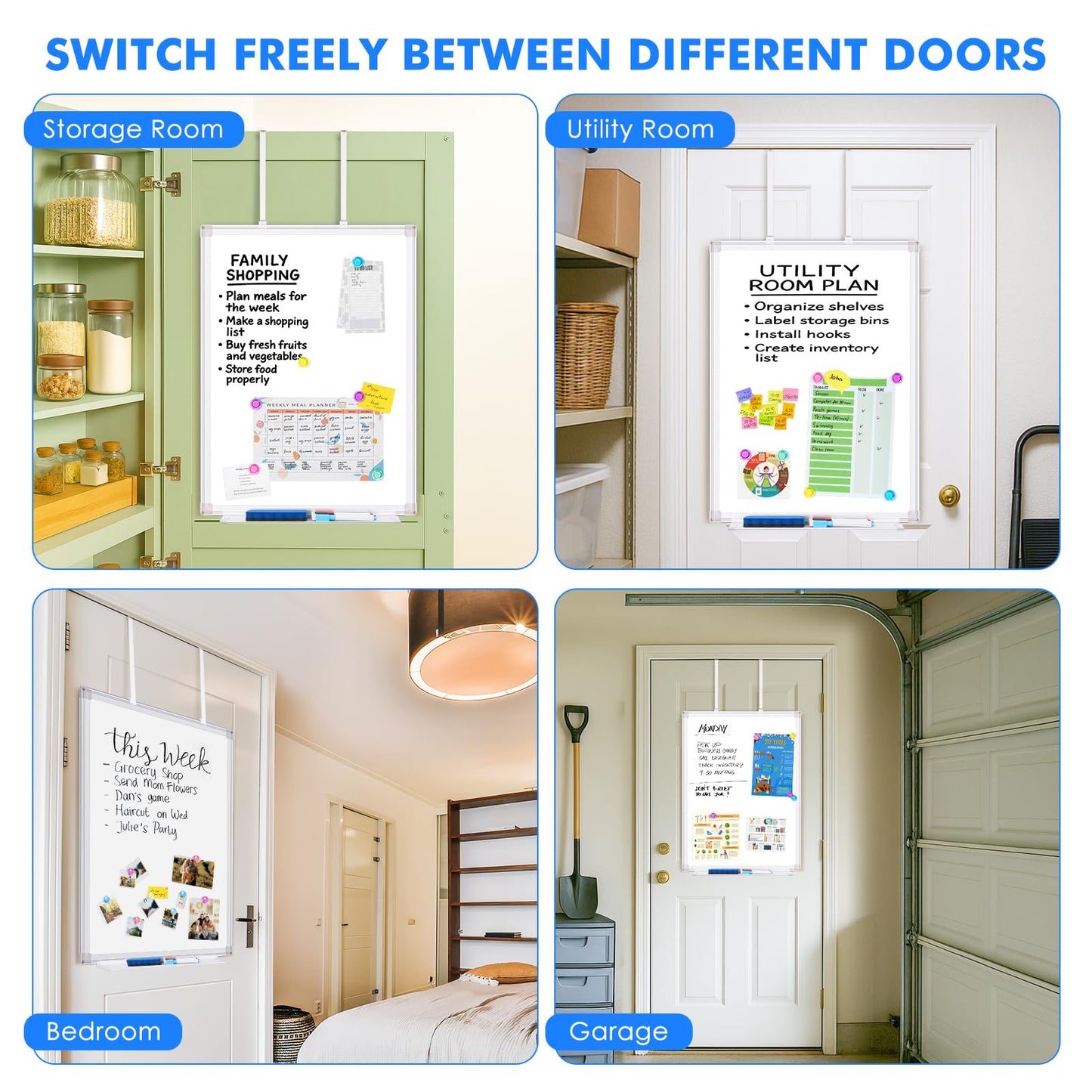 Magnetic Dry Erase Board for Doors, 30x20 Inch Whiteboard with Adjustable Long Arm Hook Mount - Easy to Install, Portable Hanging White Board for Home, Dorm Room, Office Cubicle & Small Spaces