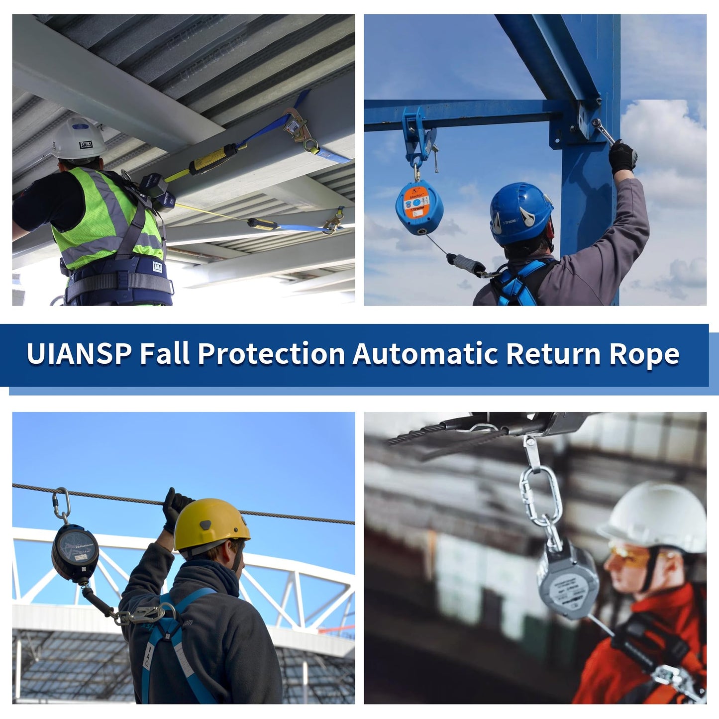 11FT Self Retracting Lifeline Fall Protection Retractable Safety Lanyard Rectracting Lifeline Personal Fall Arrest Protection ANSI Self Retractable Gear for Roofing Construction(Big Hook)