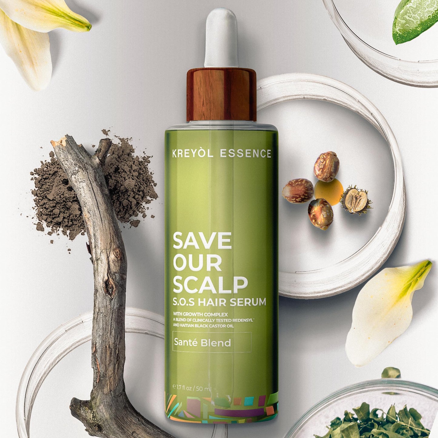 Kreyol Essence - Save Our Scalp Serum (S.O.S Serum) - Redensyl + Haitian Black Castor oil, Fuller Looking Hair, Cold Pressed Castor Oil, Natural Ingredients 1.7 oz