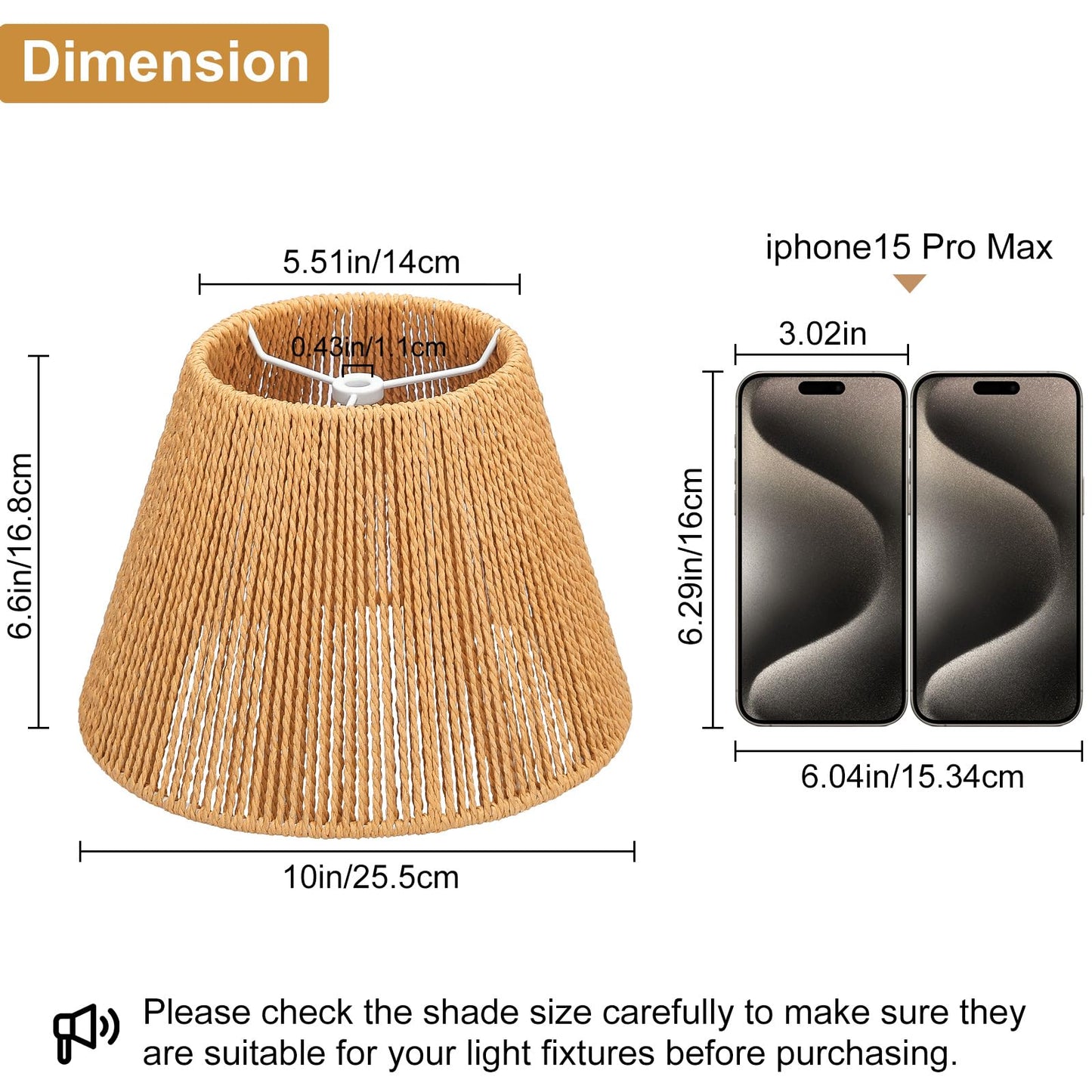 Small Rattan Lamp Shades Set of 2, Boho Lamp Shades for Table Lamps, 5.5" Top x 10" Bottom x 6.6" High, Wicker Lampshade Replacement for Bedroom, Hand Woven, Spider, Bulb Clip Adapters Included