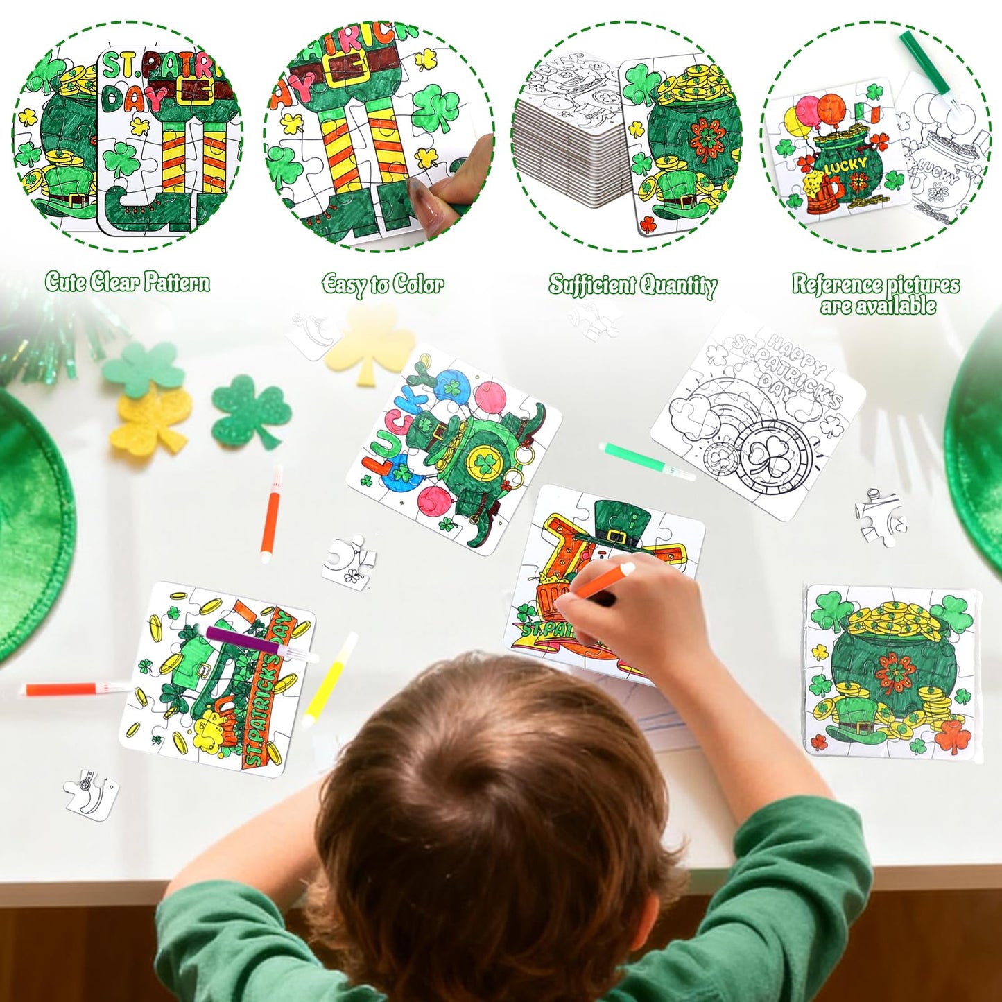 St Patricks Day Crafts for Kids & Adults Bulk, St. Patrick's Day Activities Classroom Gifts, Irish DIY Kits Jigsaw Puzzles with Pot of Gold, Leprechaun Shamrock, March Arts for Party Favors Supplies