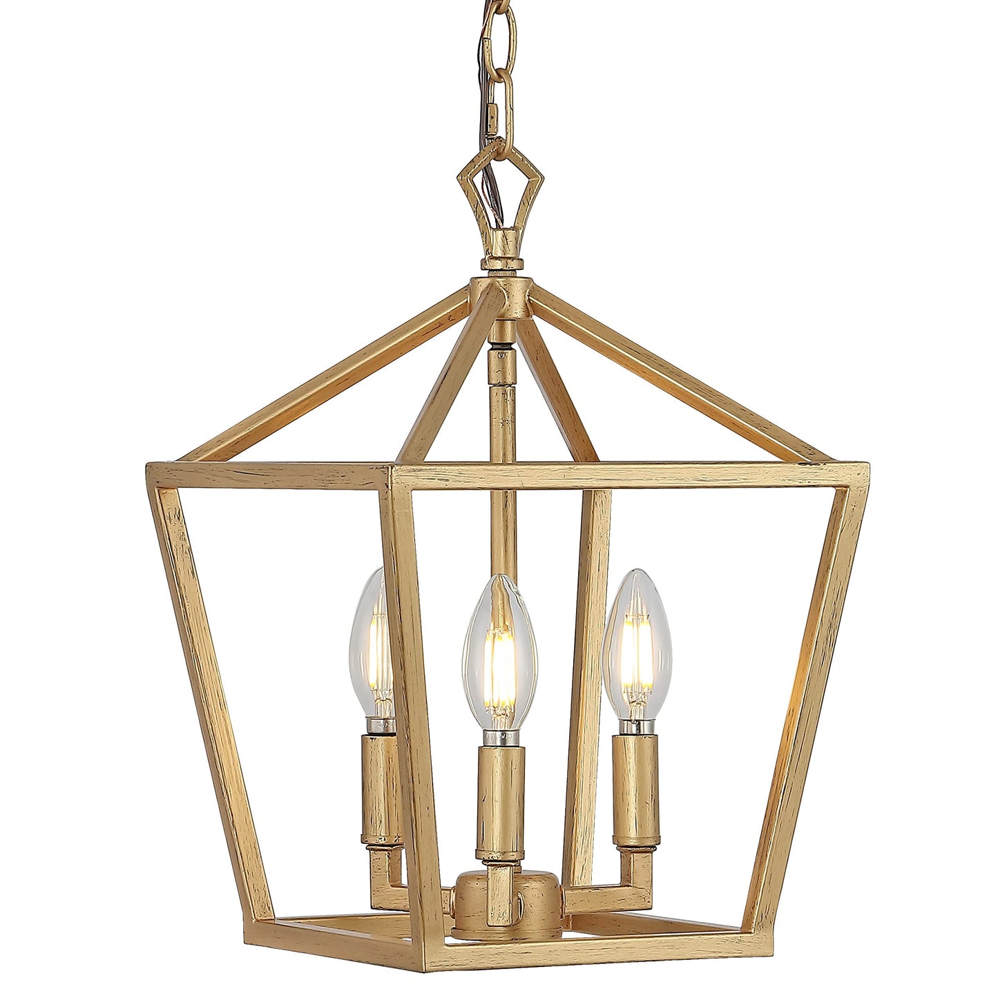 JONATHAN Y JYL7601B 10" 3-Light Farmhouse Pendant Lantern, Brass Gold Pagoda Cage Chandelier for Kitchen Island, Foyer, Entryway, Rustic Adjustable Hanging Ceiling Light Fixture, LED Bulbs Included