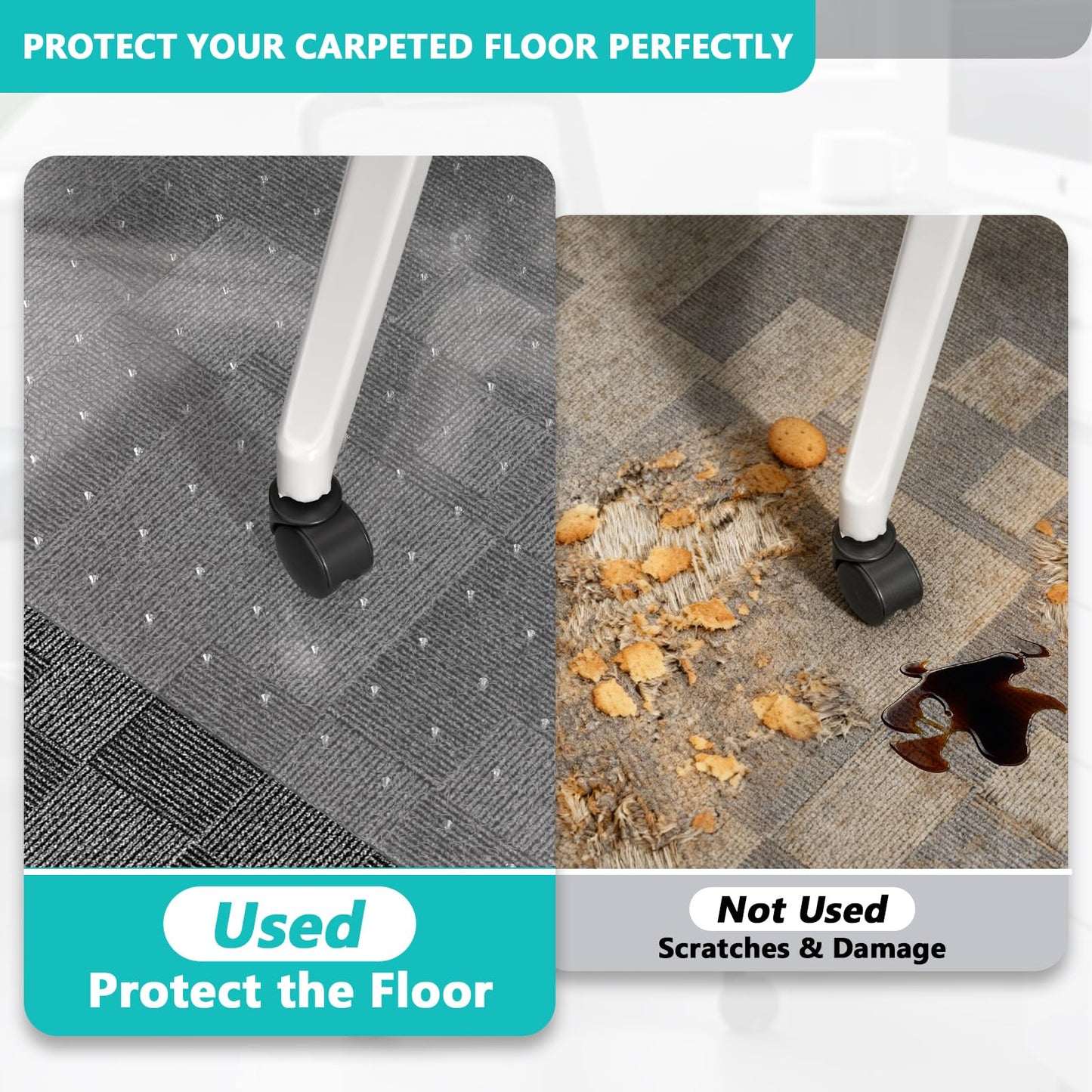 Office Chair Mat for Low Pile Carpet with Lip, 48" x 60" Clear Heavy Duty Plastic Floor Protector for Smooth Rolling Desk & Computer Chairs, Under Desk Chair Mat for Home Office