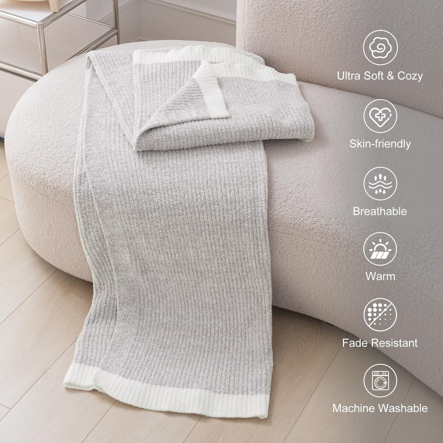 MH MYLUNE HOME Ultra Soft Ribbed Throw Blanket for Couch 60x80 Inches Luxurious Super Cozy Fluffy Microfiber Blanket Plush Warm Reversible Throw Blankets for Sofa Bed - Gray 60 x 80 Inches
