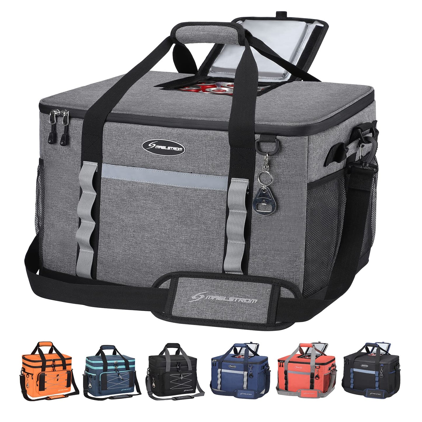 Maelstrom Collapsible Soft Cooler Bag,35/55/75 Cans Beach Cooler with Flip Top Lid, Ice Chest, Leakproof & Portable for Beach, Camping, Road Trips & Grocery Shopping (Grey, 75 Can)
