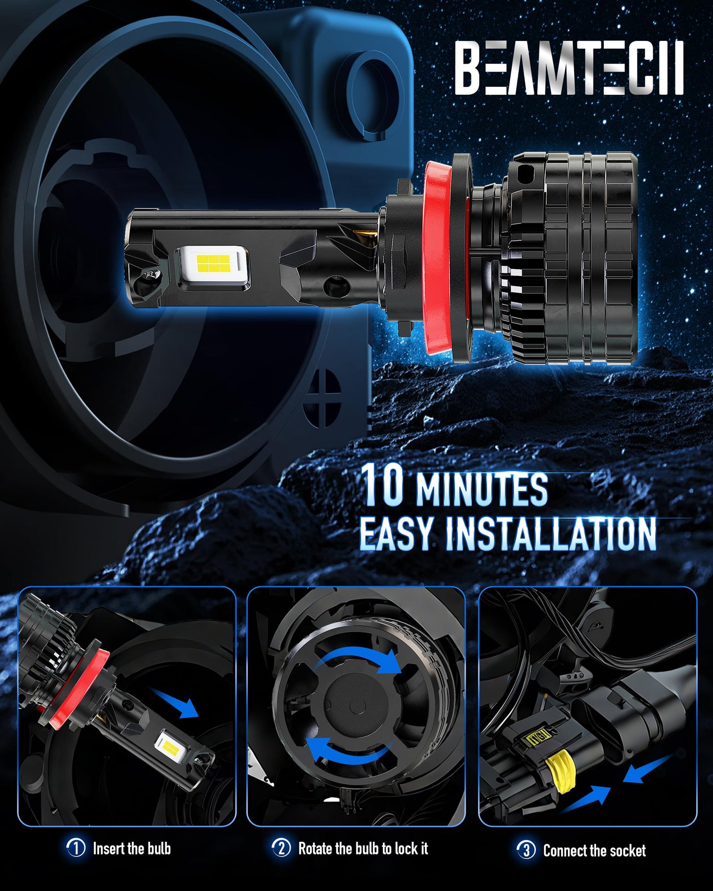 BEAMTECH H11/H9/H8 Bulbs, 900% Brighter Canbus Ready 6500K White Light or Fog Light, 2 Bulbs.