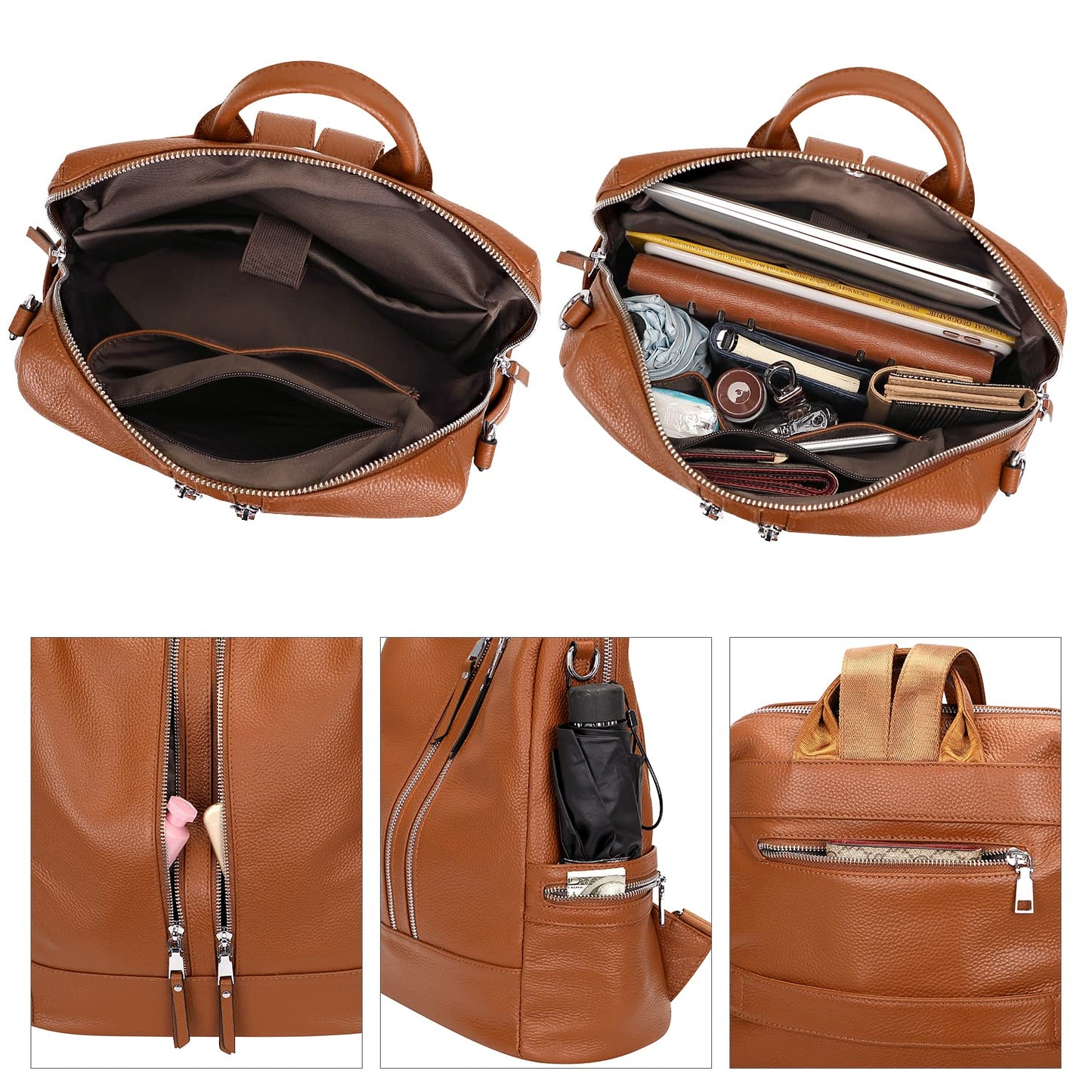 ALTOSY Genuine Leather Backpack Purse for Women Convertible Shoulder Bag Crossbody Bag with Laptop Compartment(S77 Caramel)