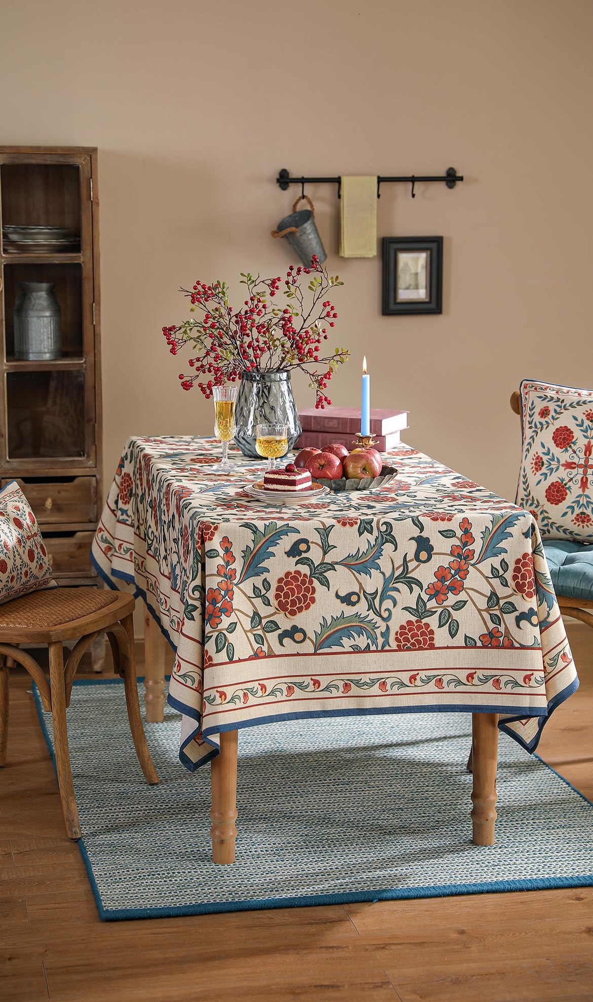 patdrea French Linen Pattern Tablecloth Soft Durable Floral Table Cloth Designer Kitchen Dining Tablecloth for Rectangular Tables for Parties Christmas 55"x 79"