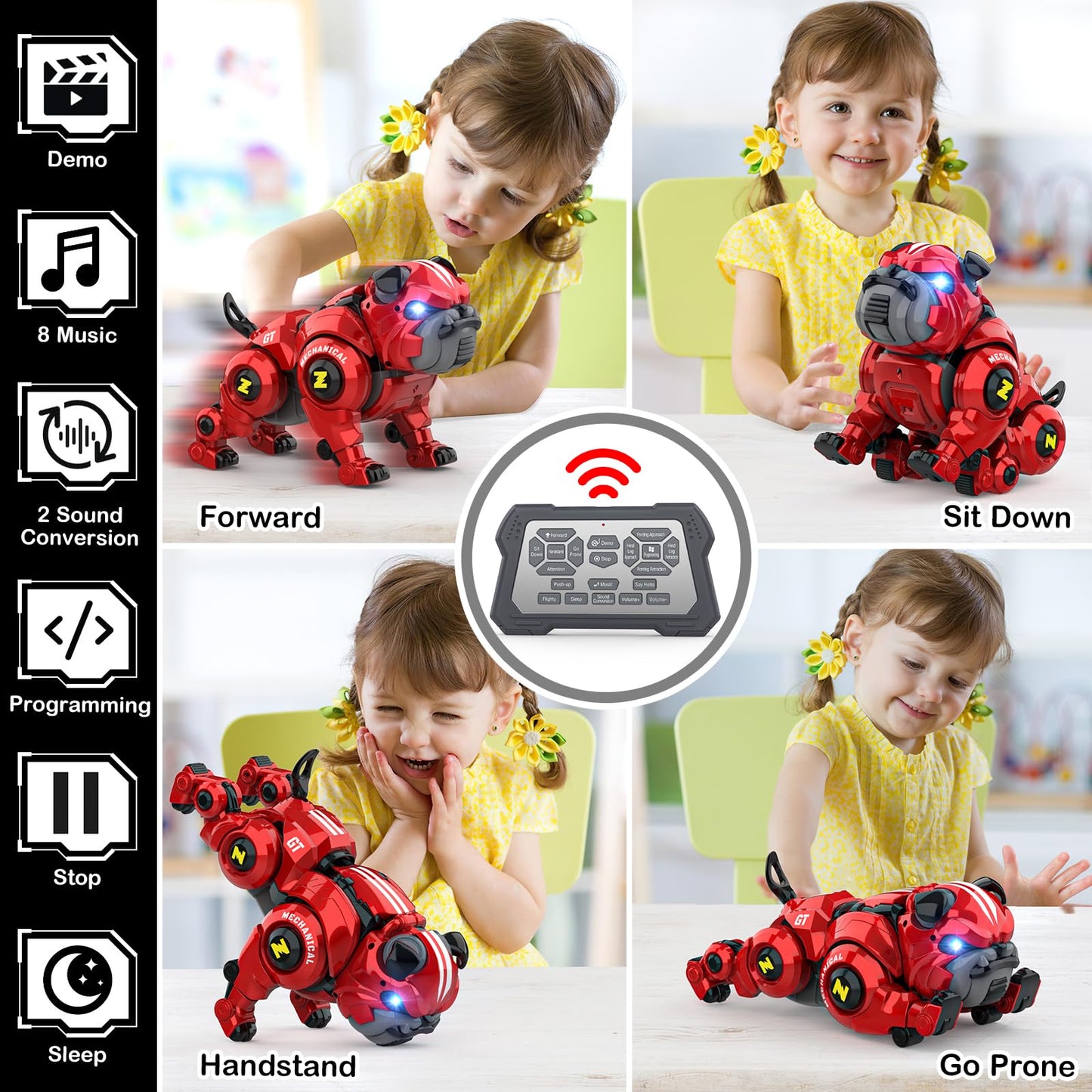 Lterfear Robot Dog for Kids, Remote Control Robot Rechargeable Programing Stunt Robo Dog with Sing, Dance, Touch Function, Robotic Dog Toy for Boys Ages 5 6 7 8 9 10+ Birthday Gifts, Red