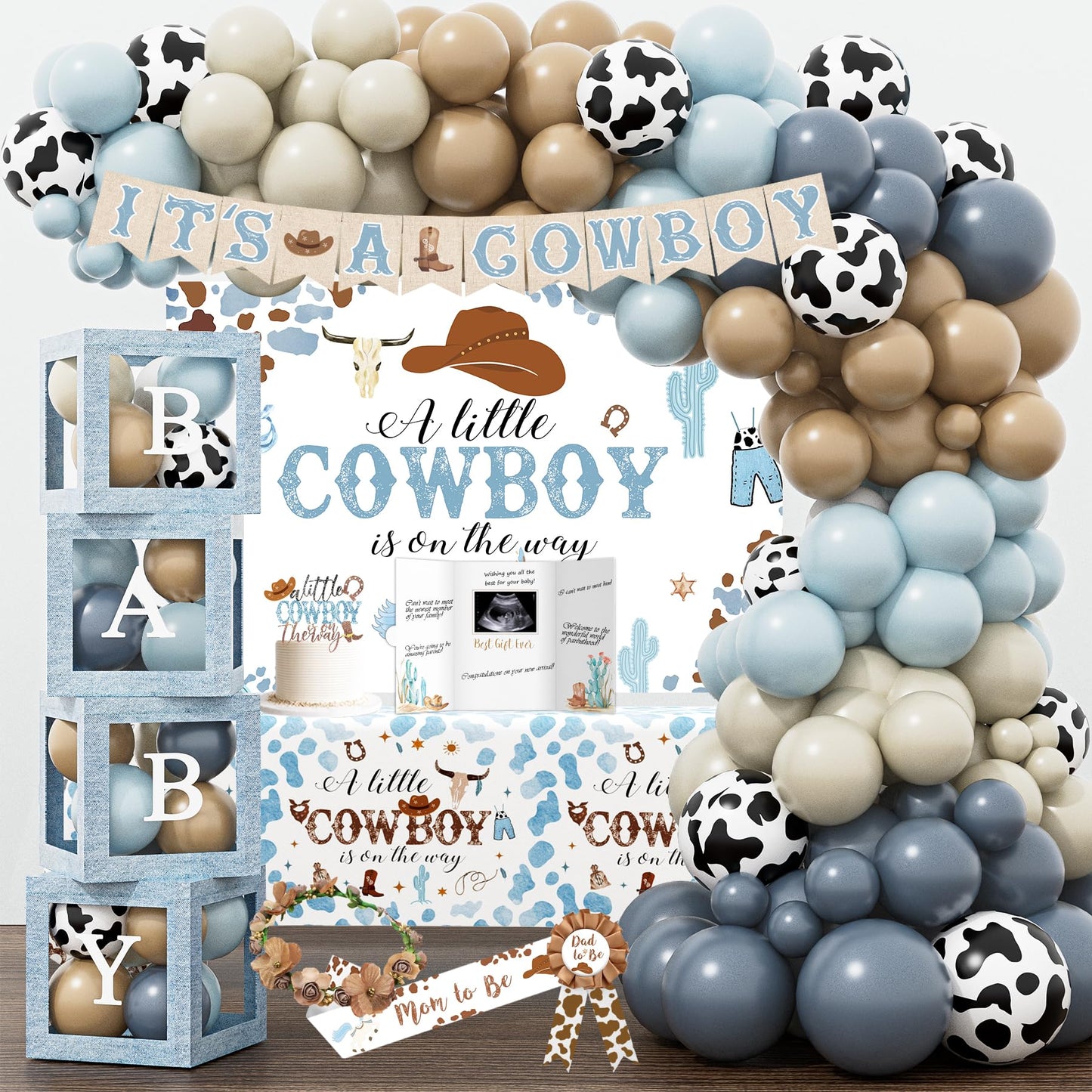 YJDFWAUT Cowboy Baby Shower Decorations Party Supplies for Boy, A Little Cowboy is on the Way Decorations, Western Baby Shower Decor, Cowboy Rodeo Baby Shower