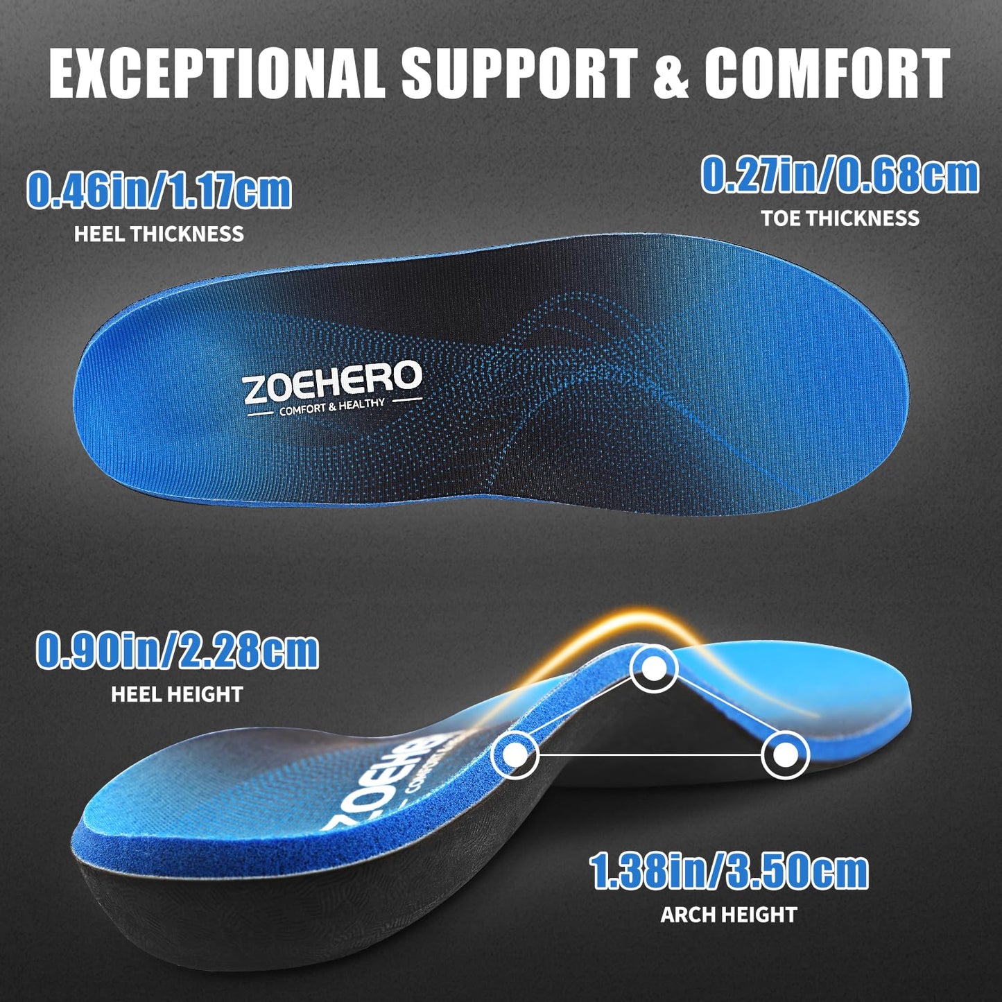 Plantar Fasciitis Insoles for Men & Women,Heavy Duty Orthotic Inserts with Arch Support for Plantar Fasciitis Relief,Foot Pain Relief,Comfort Insoles for Standing All Day,Sprot,Hiking