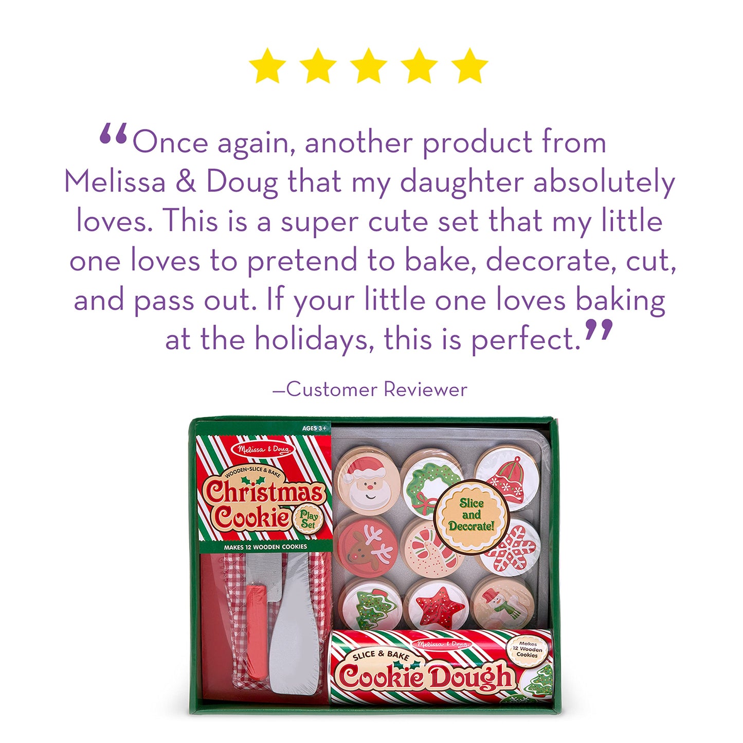 Melissa & Doug Slice and Bake Wooden Christmas Cookie Play Food Set Pretend Holiday Santa Cookies for Kids 3+