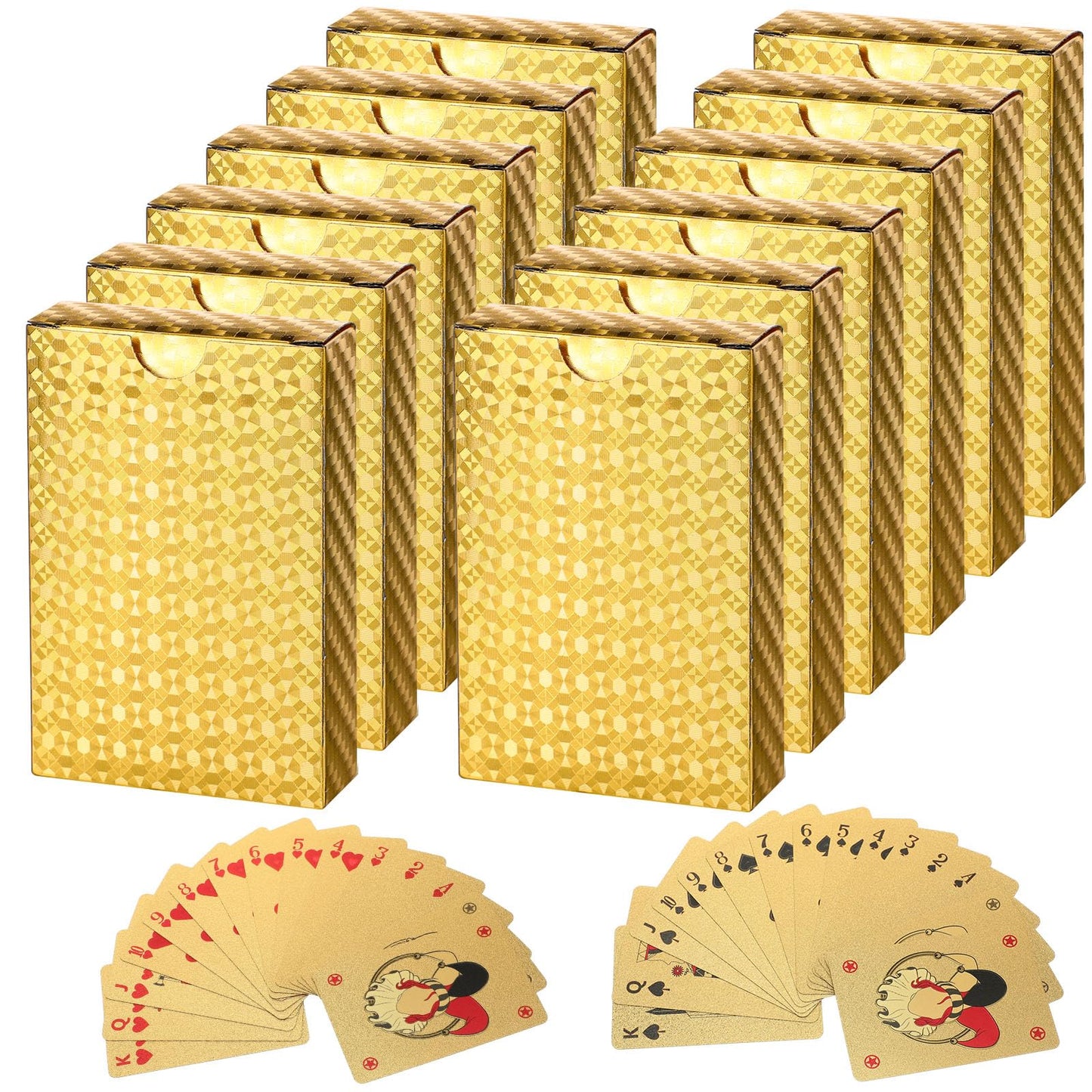 Zubebe 12 Decks of Playing Cards Waterproof Plastic Foil Poker Cards Bulk for Adults Washable Flexible Party Game Gift Favors(Gold)