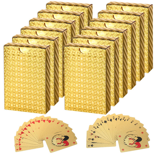 Zubebe 12 Decks of Playing Cards Waterproof Plastic Foil Poker Cards Bulk for Adults Washable Flexible Party Game Gift Favors(Gold)