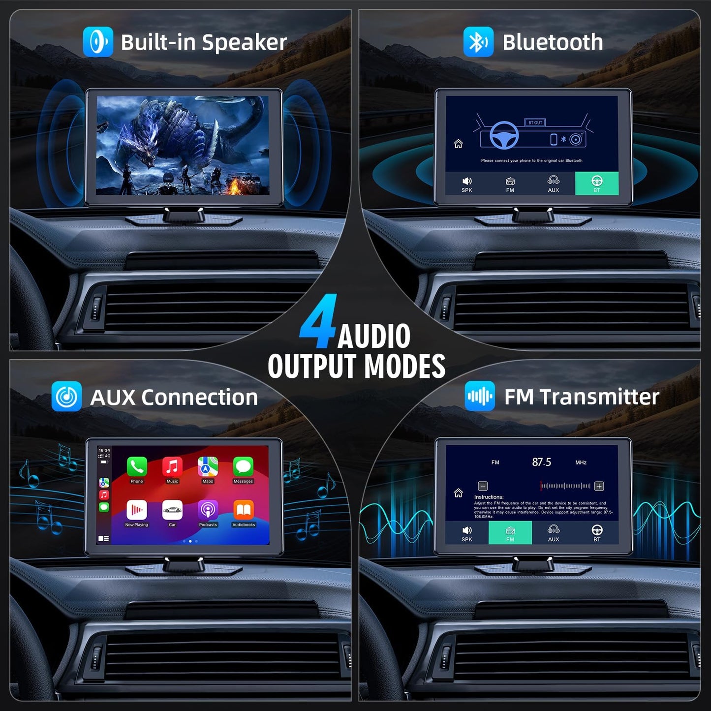 Portable Wireless Carplay Screen, PBYRD 9" Touchscreen with 4K HD Front Camera, Car Stereo with Apple Carplay & Android Auto, Mirror Link/Voice Control/Bluetooth/GPS Navigation-2025 New