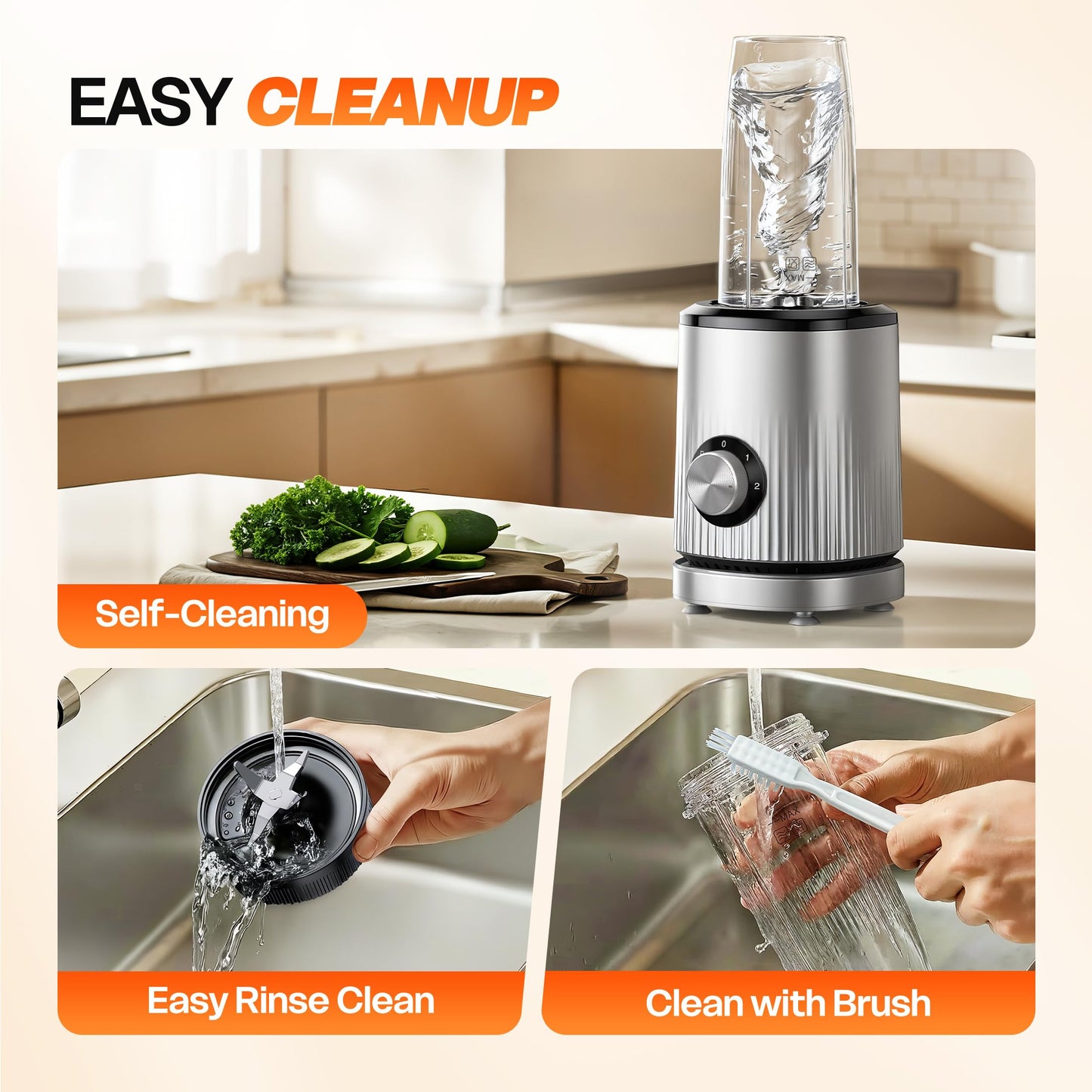 Turelar Blender for Smoothies Portable Personal Blender for Shakes and Smoothies for Kitchen with 2 * 24oz Portable Cups and Extra Lid, Smoothie Maker Machine for Juices, Baby Food, Nutritious Recipe