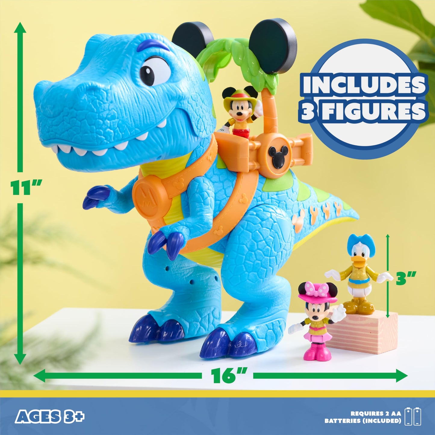 Disney Junior Mickey Mouse Roarin' Safari Dino, 4-Piece Figures and Playset, Dinosaur