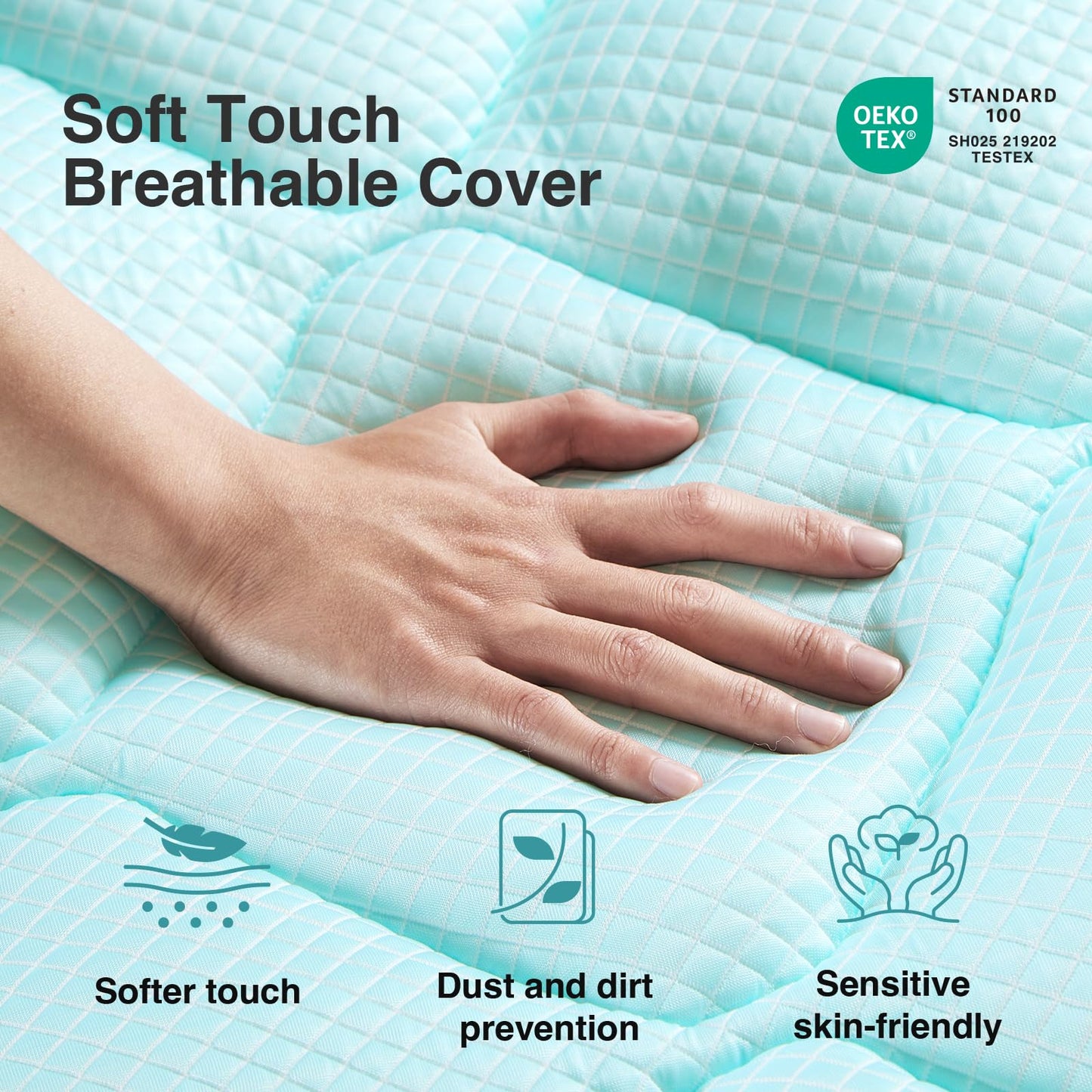 Novilla Cooling Mattress Topper King Size, Cooling Factors Infused Mattress Pad for Hot Sleepers, Breathable Mattress Cover with Deep Pocket, Soft Down Alternative Bed Topper for Back Pain Relief