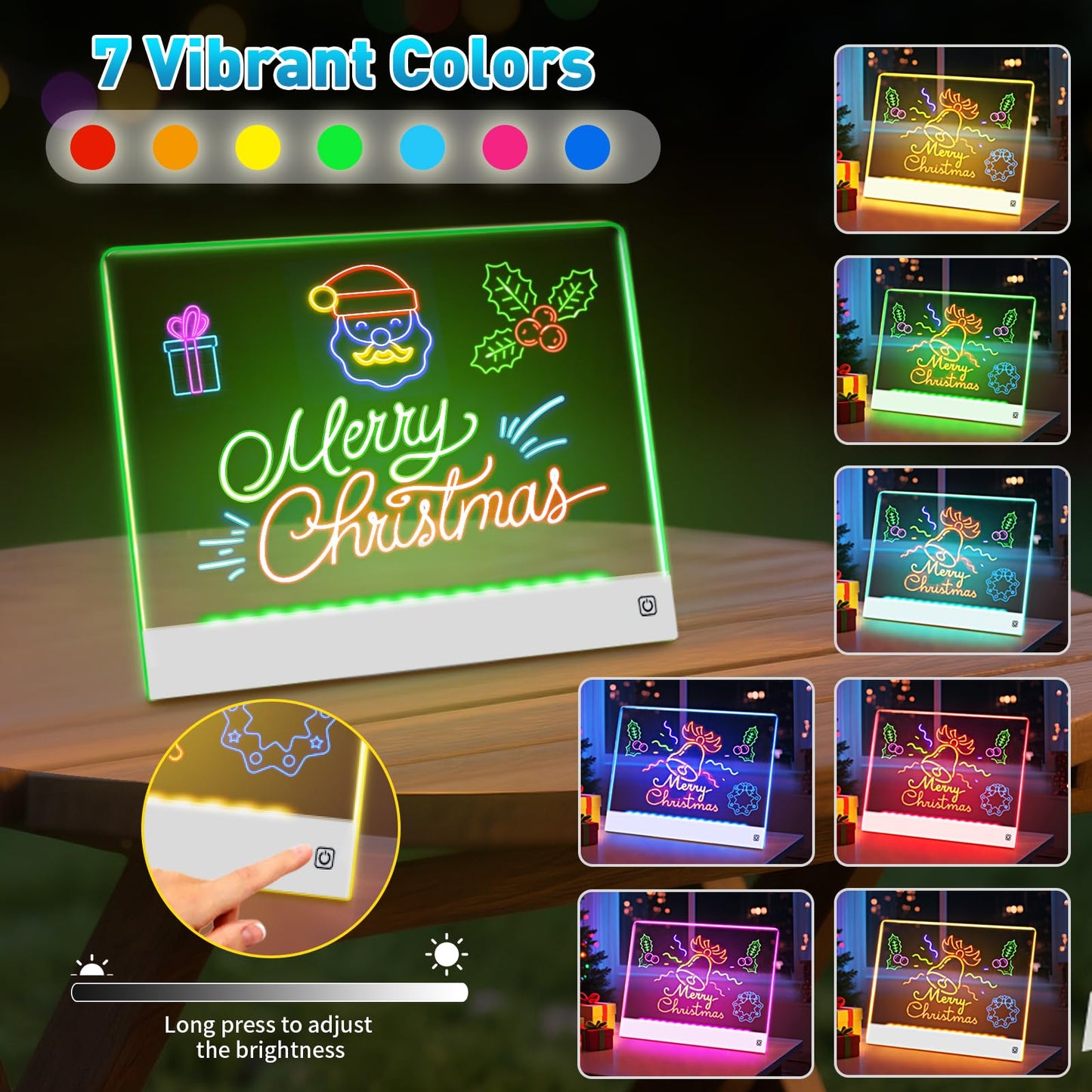 LED Note Board with 7 Colors, Rechargeable Light Up Acrylic Dry Erase Board, Lumi Board Led Drawing Board with Invisible Stand Glow Doodle Board Birthday and Halloween Gifts for Kids(13.8"X10.3")