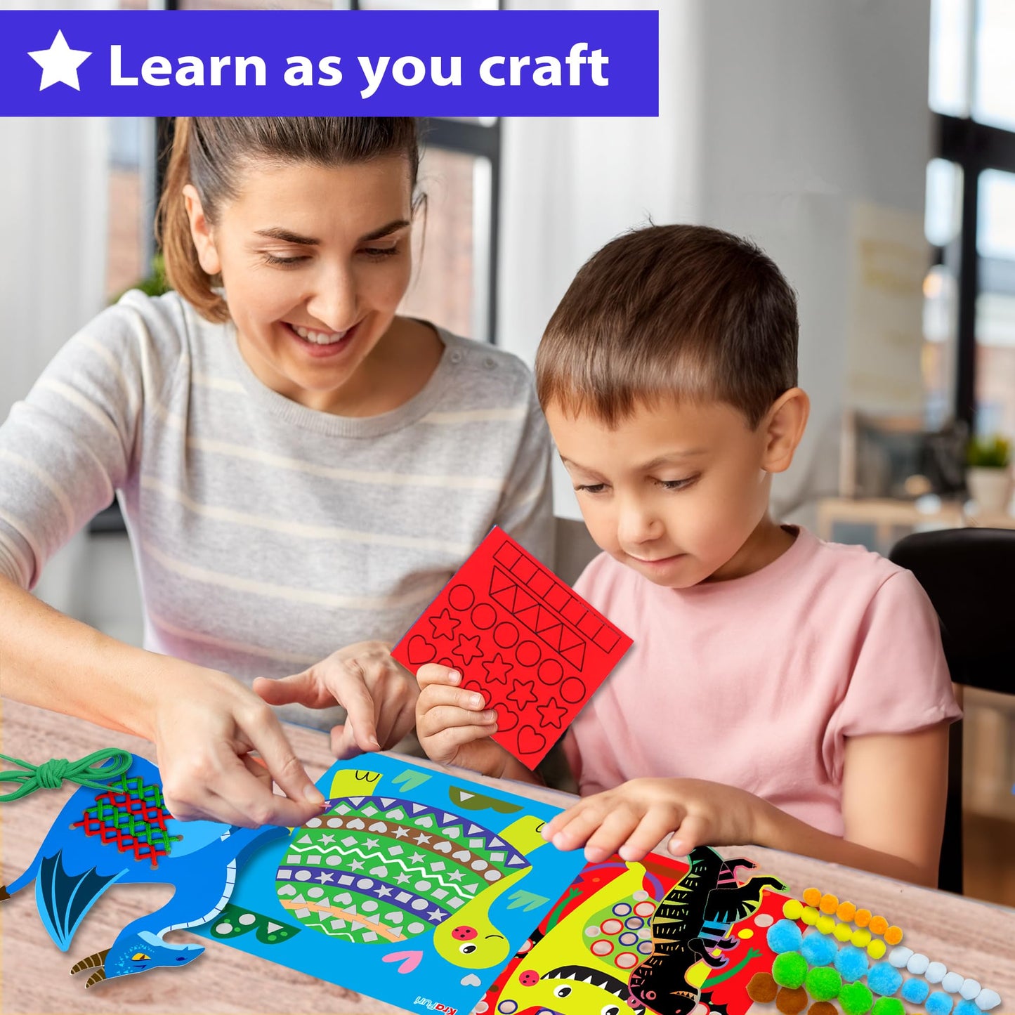 KRAFUN My First Craft Workshop Art and Craft Kit for Kids - 19 Projects in 10 Envelopes, Origami, Puppets, Lacing & Pompoms, Creative Educational Activities Boys Girls Toddlers Ages 3 4 5+