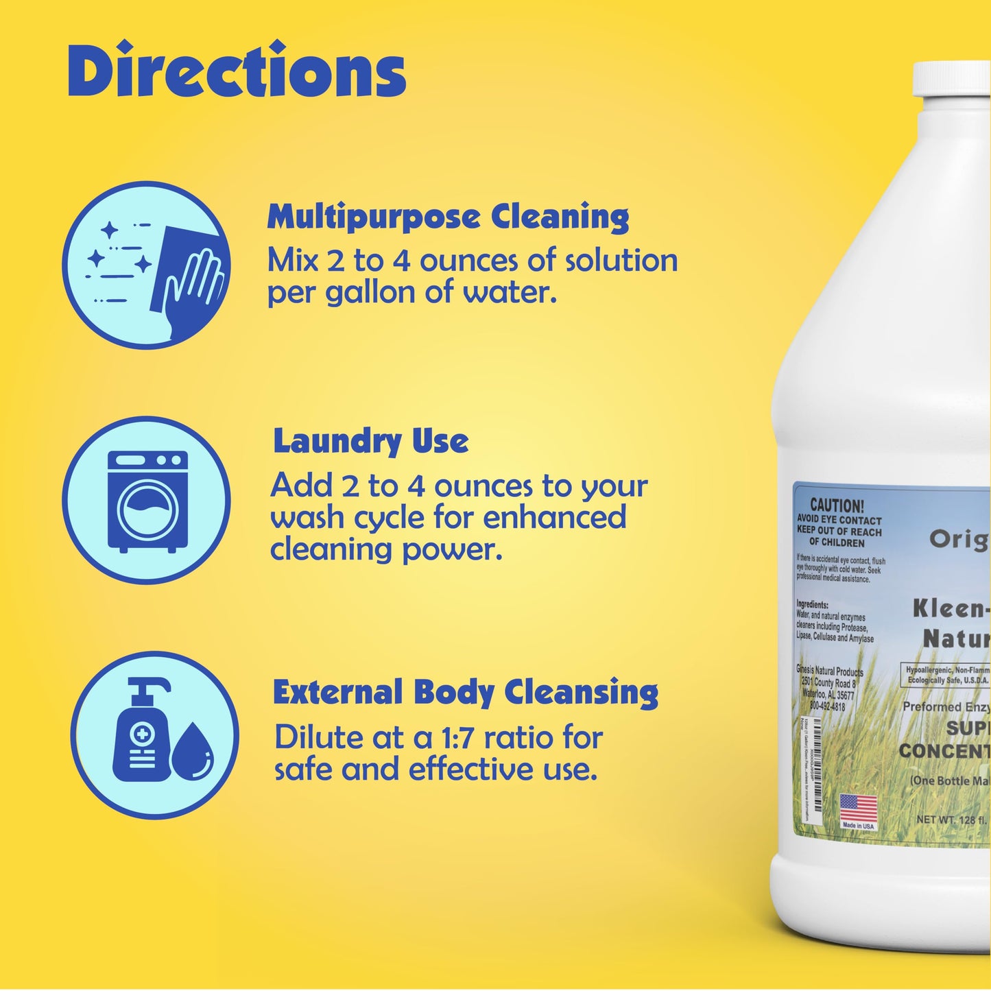 Kleen Free Naturally Preformed Enzyme Cleaner, Enzyme Solution, Multi-Purpose Cleaner, Laundry Additive and More - Concentrate - Original Scent - 128oz (1 Gallon)
