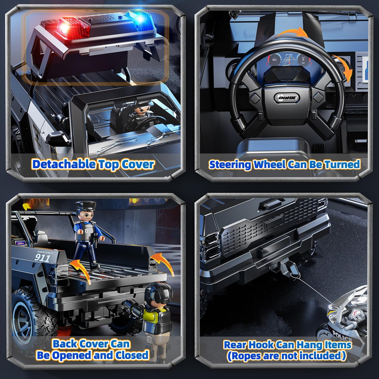 MSKOLER Police Car Toys for Boys 3-5, Play Vehicles for Boys Girls Ages 3-12 with Light and Sound, Role Playing Police Truck Toys, Toddler Truck Gifts for Kids Ages 4-8