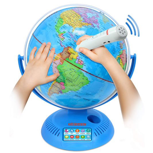 9” Interactive Globe for Kids with Wireless Smart Pen, Globes with Stand, Learning & Education STEM Toys, Talking World Map Gift for Children, Birthday Gifts for Boys & Girls Ages 7 8-12 Years Old