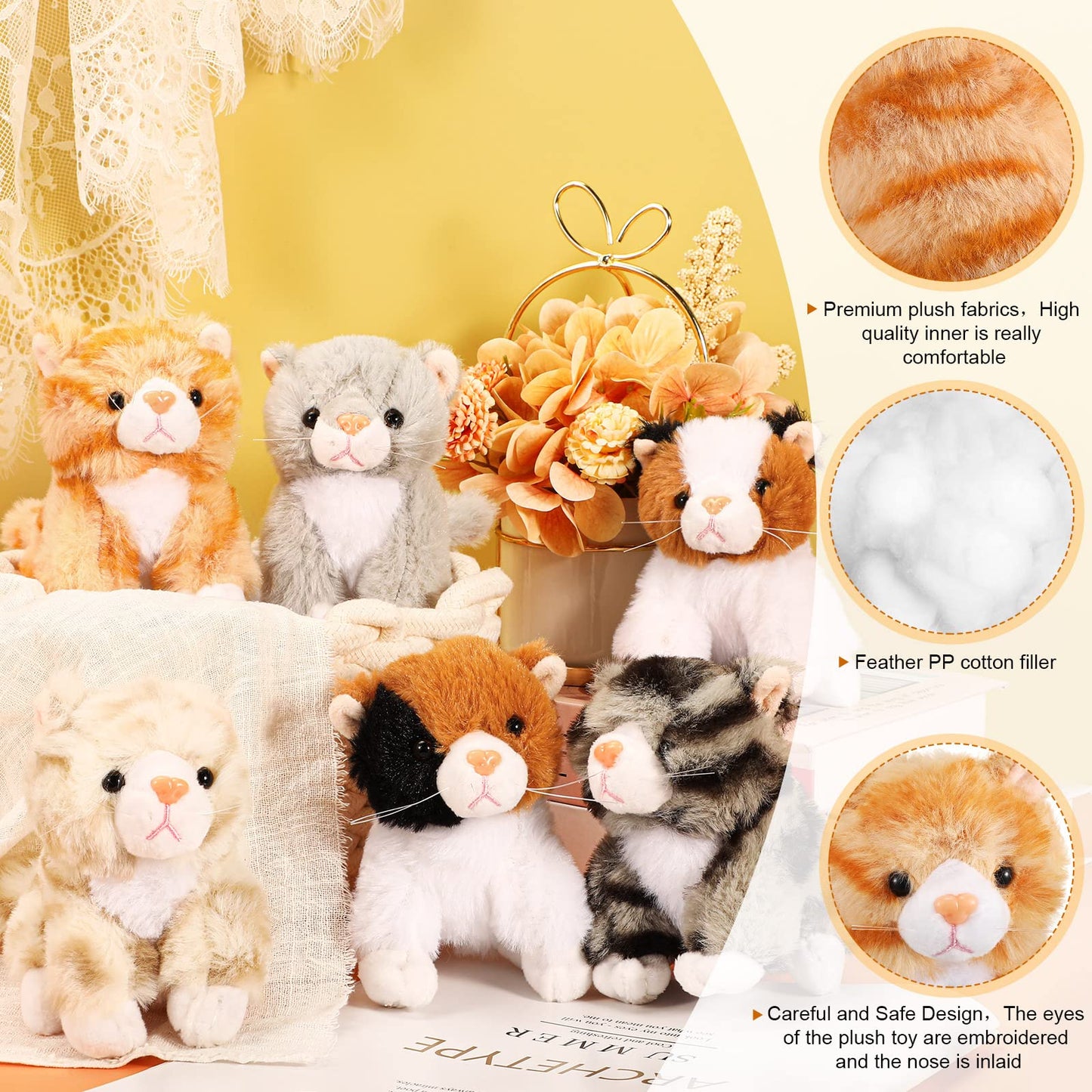 Leitee 16 Pcs Cat Stuffed Animals Bulk 5 Inch Kitten Plush Toy Assorted Cute Stuffed Cat Gift Small Fluffy Animal Toy for Birthday Adopt Pet Party Favor Classroom School Supplies(Cute Style)