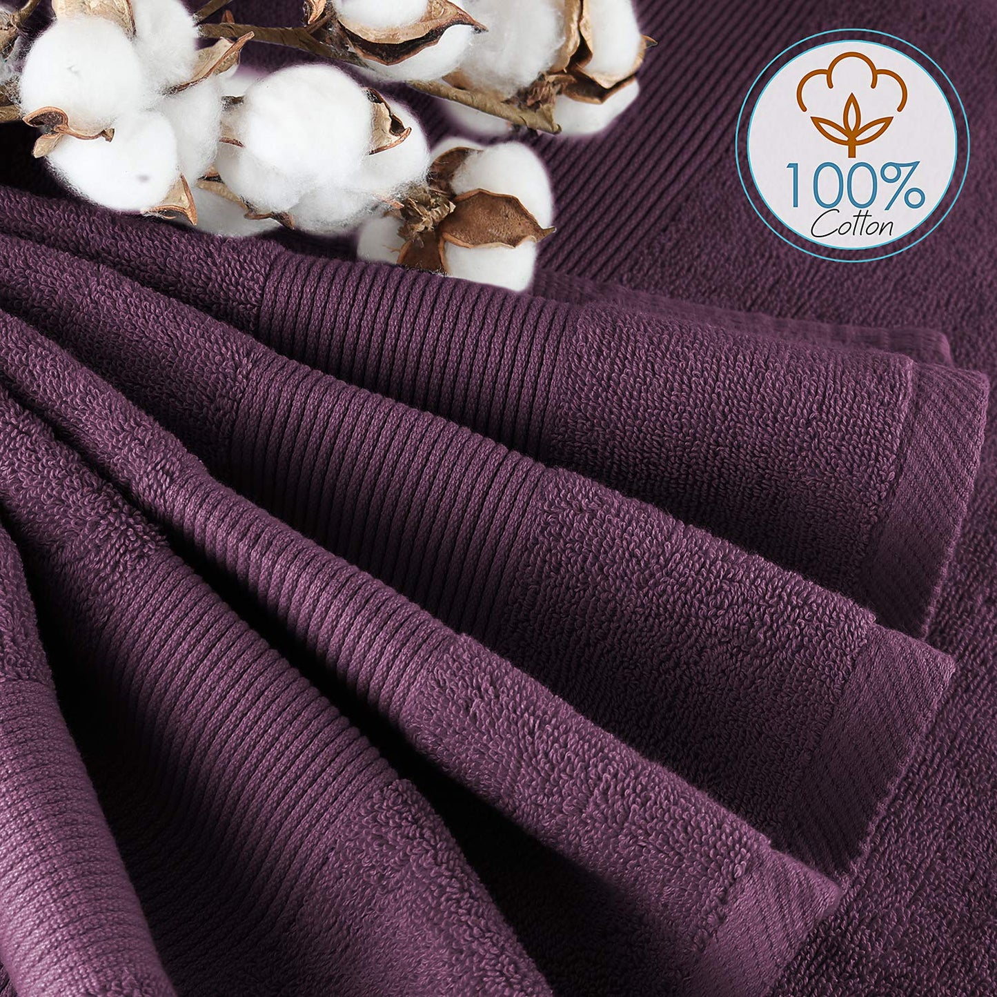 Hearth & Harbor Bath Towels for Bathroom - 100% Ring Spun Cotton Luxury Bathroom Towels - Ultra Soft & Highly Absorbent, Bath Towels Set of 10 - Purple Eggplant