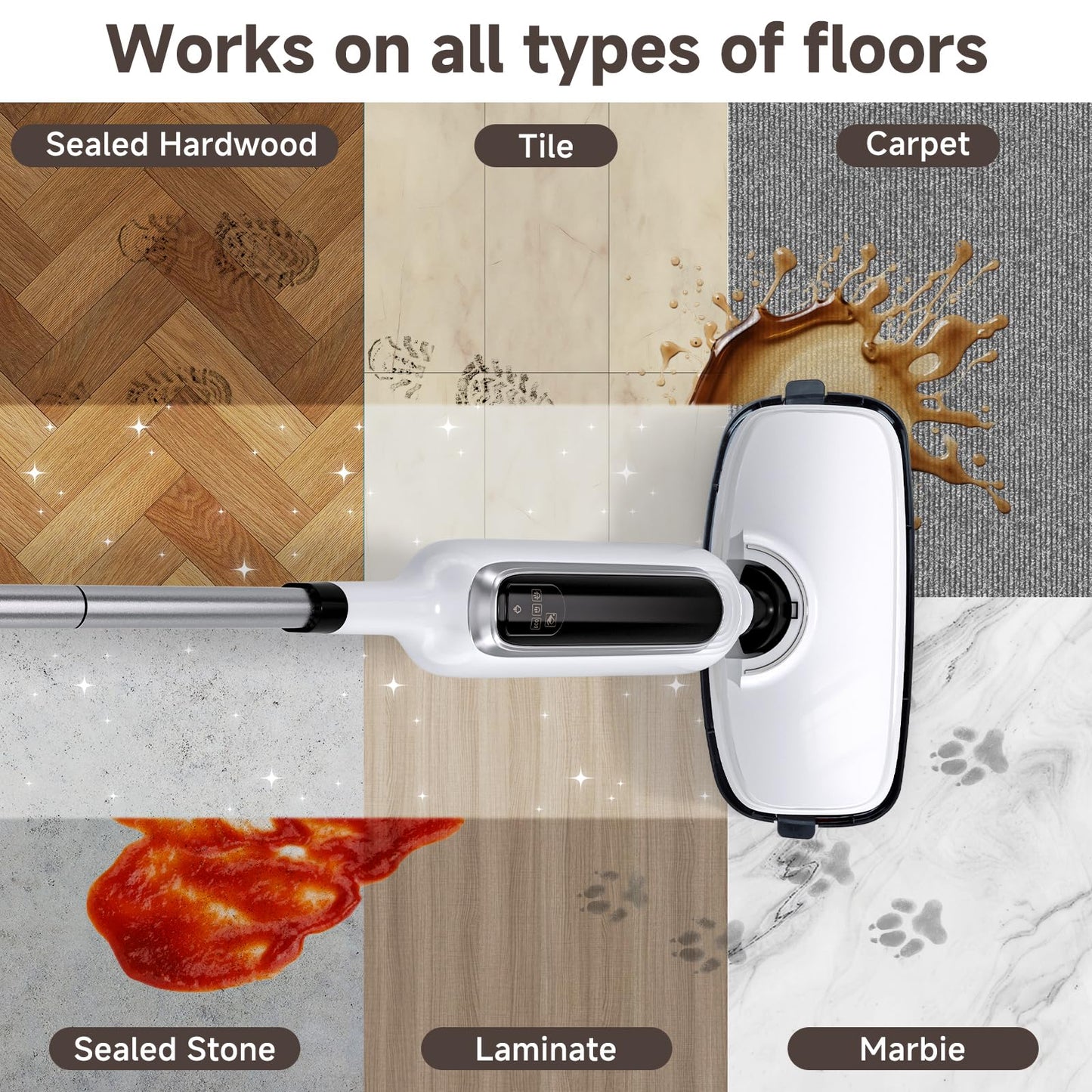 12-in-1 Steam Mop, Detachable Handheld Steam Cleaner for Home, 23FT Cord, 3 Steam Modes & LED Display, Steam Mops for Floor Cleaning, Bathroom, Windows, Sofas, Clothes, Tile Grout, Carpets, Furniture