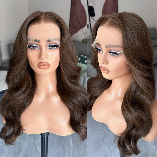 BLL Chocolate Brown Lace Front Wig, Synthetic 13x6 HD Lace Front Wigs Body Wave Glueless Brown Pre-Plucked Natural Density Free Part Lace Front Wig